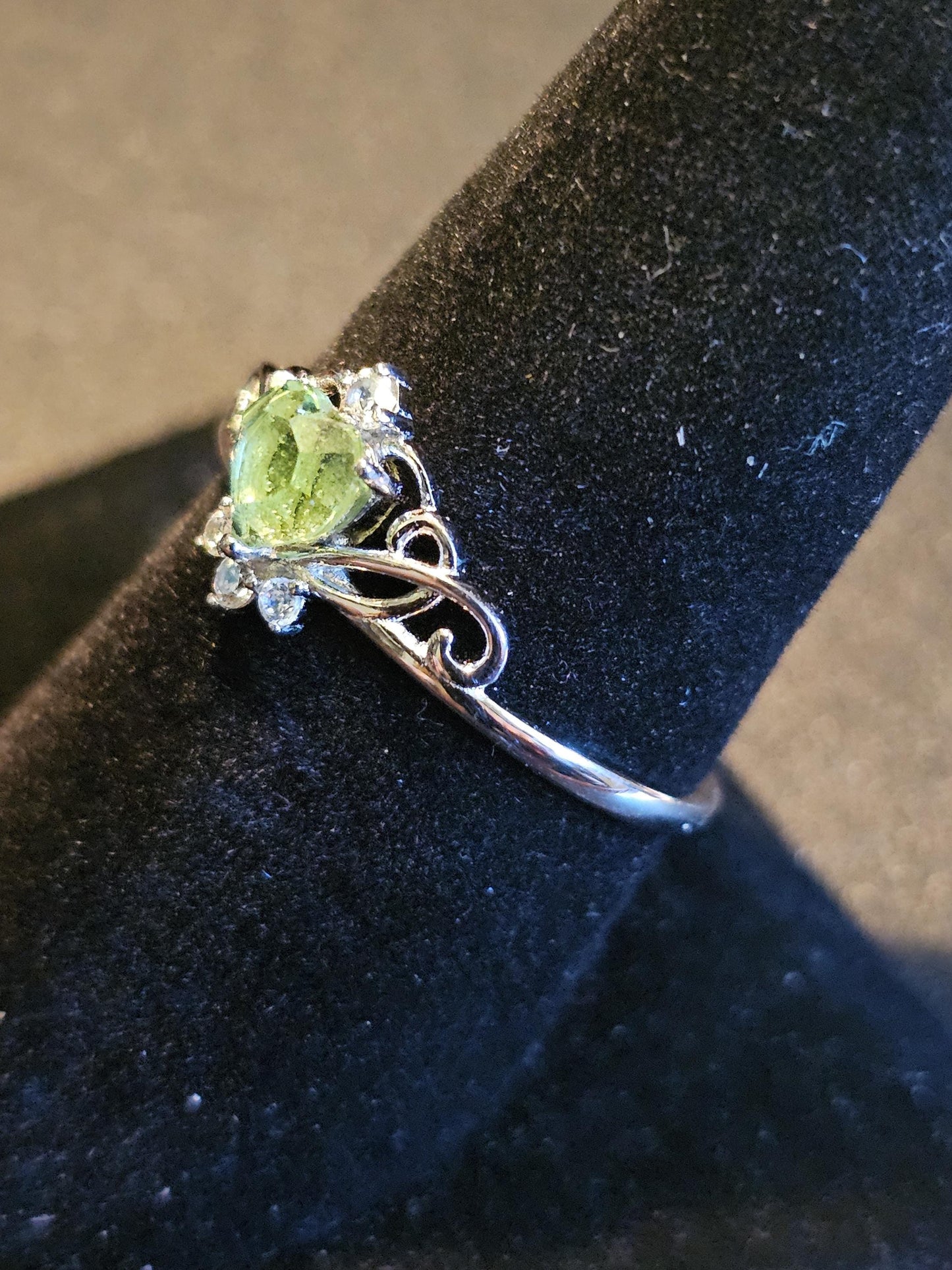 Uranium Glass Heart cut Ring size 6 to 10 new Sterling Silver with a vintage 5 mm Uranium glass stone that glows under black UV light