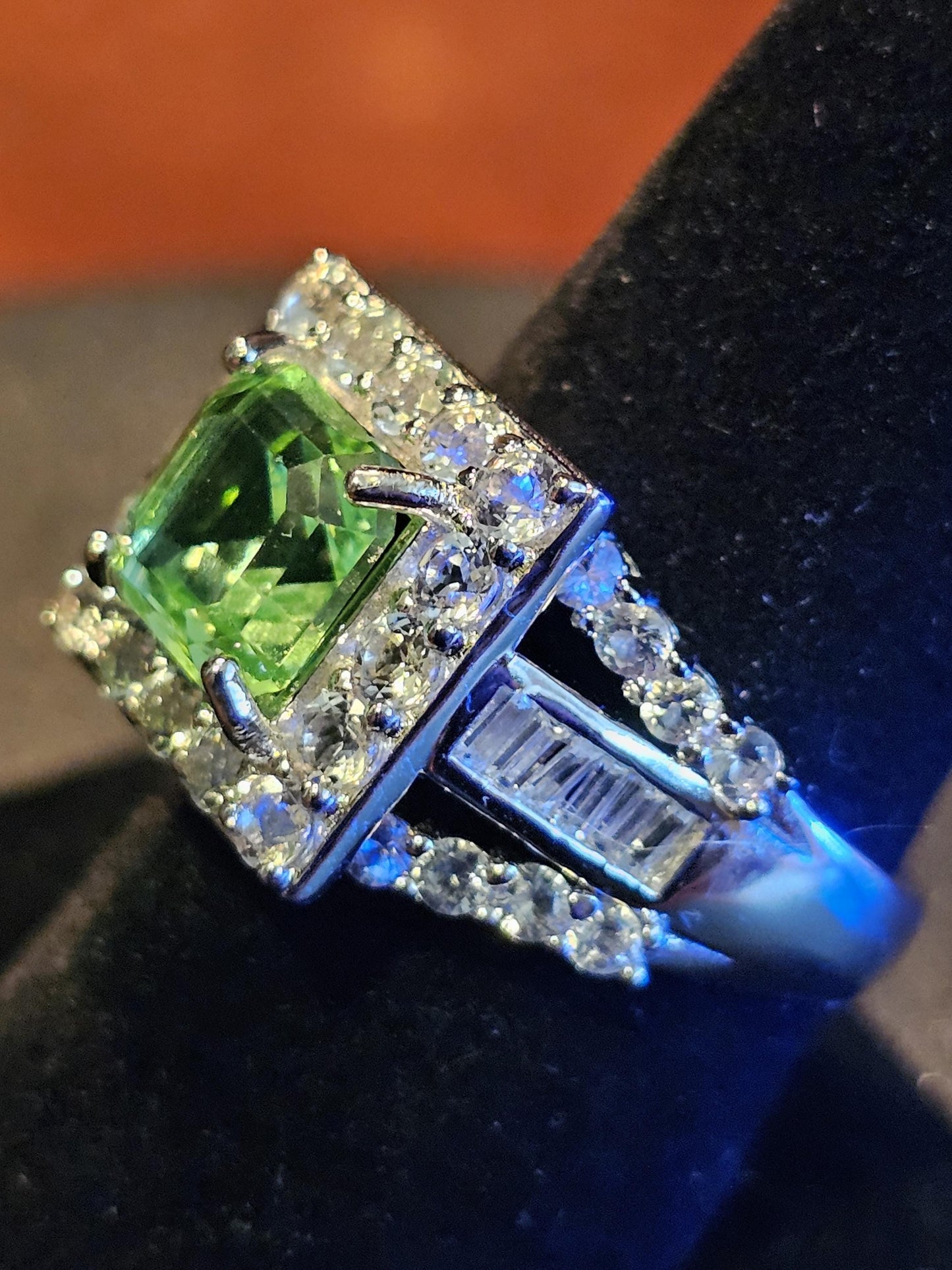 Uranium Glass Asscher cut Ring size 8.5 new Sterling Silver large vintage Uranium glass Square stone that glows under black / UV light