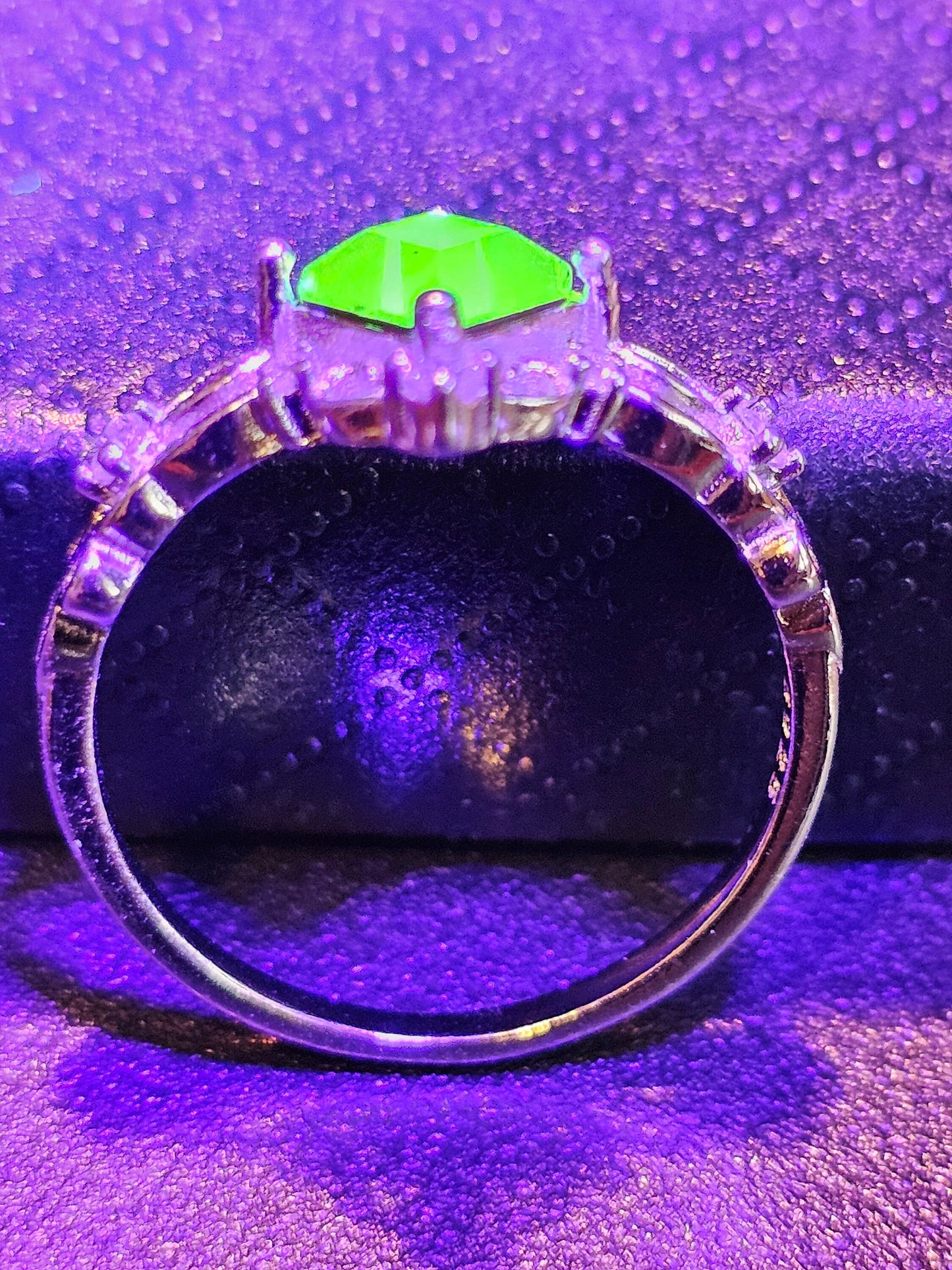 Uranium Glass Princess cut Ring size 6 to 10 new Sterling Silver with a vintage 6 mm Uranium glass stone that glows under black / UV light