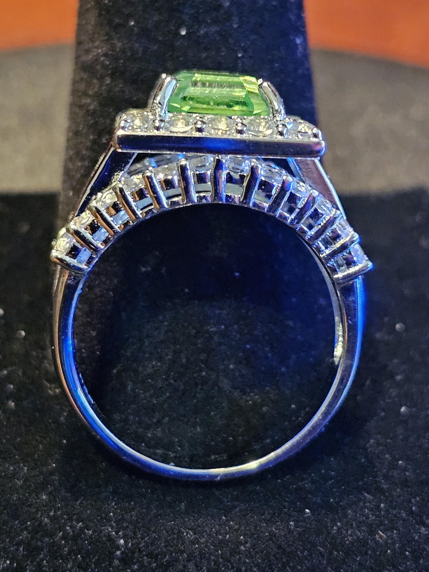Uranium Glass Asscher cut Ring size 8.5 new Sterling Silver large vintage Uranium glass Square stone that glows under black / UV light