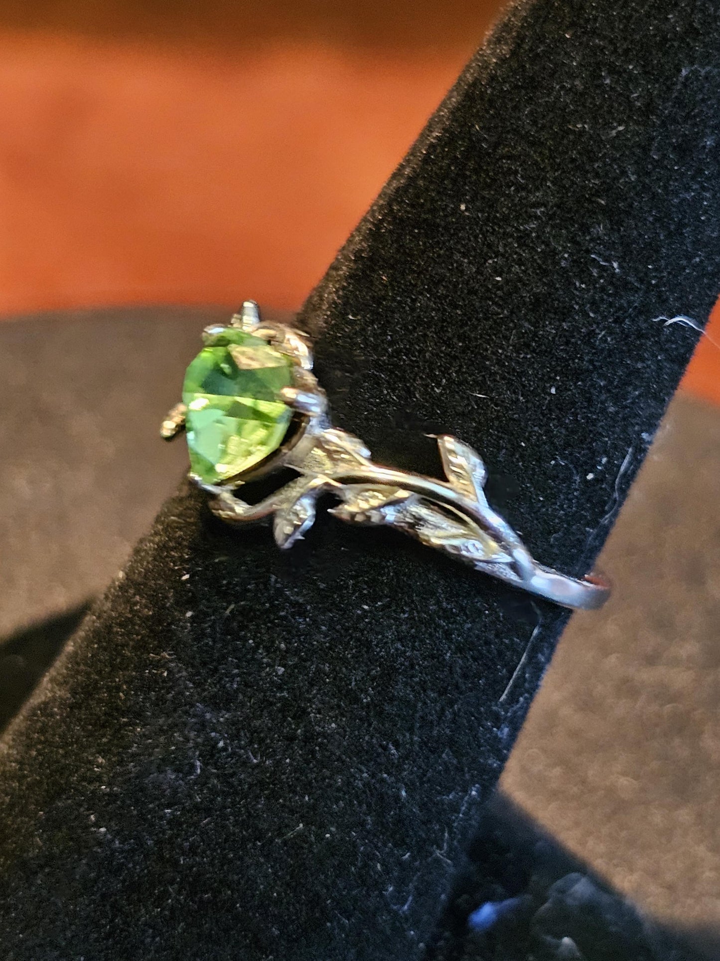 Uranium Glass Heart cut Ring size 6 to 10 in new Sterling Silver with a vintage rare Uranium glass stone that glows under black / UV light
