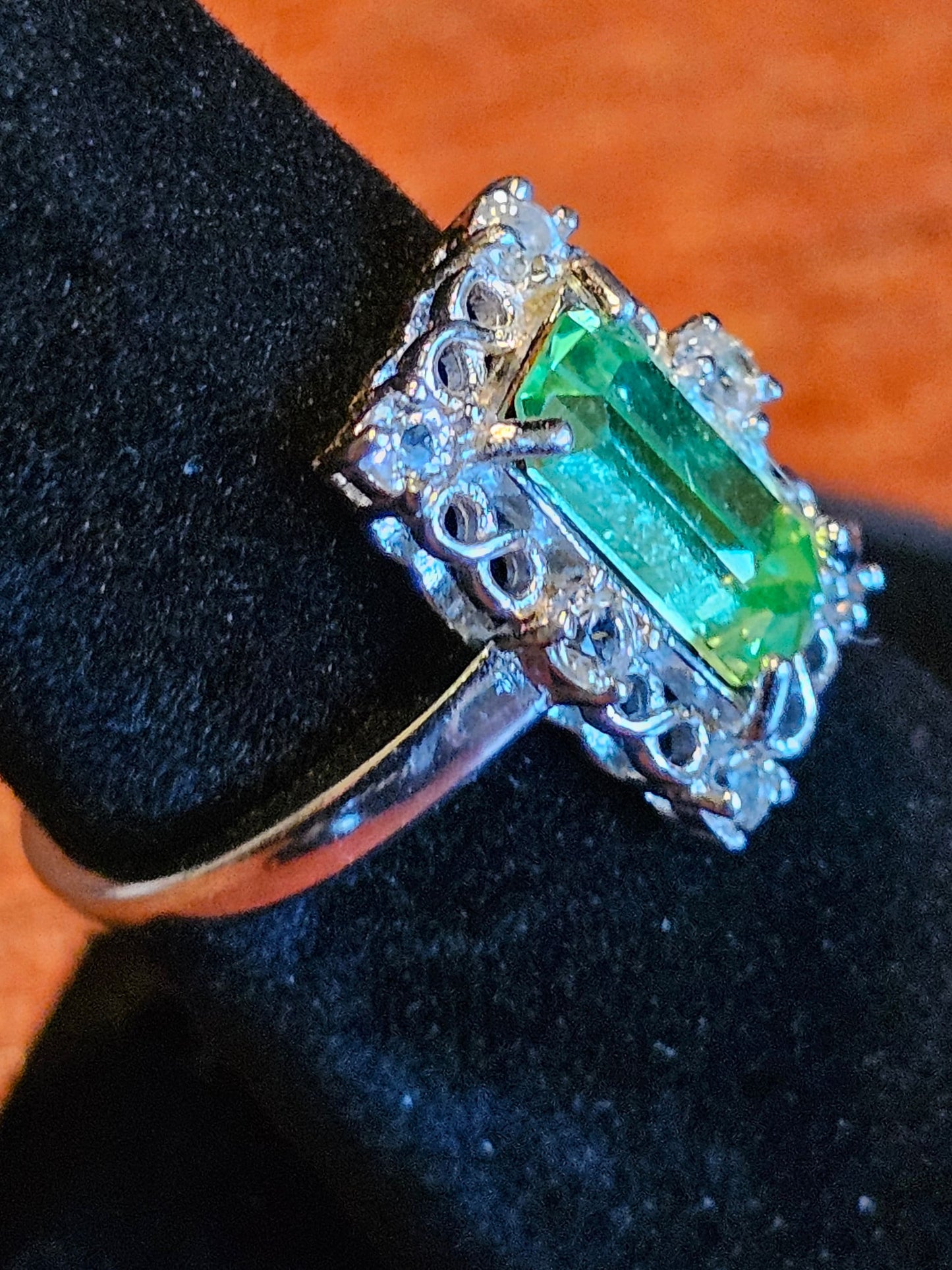 Uranium Glass Baguette cut Ring Art Deco various sizes new Sterling Silver with vintage Uranium glass stones that glows under black / UV light