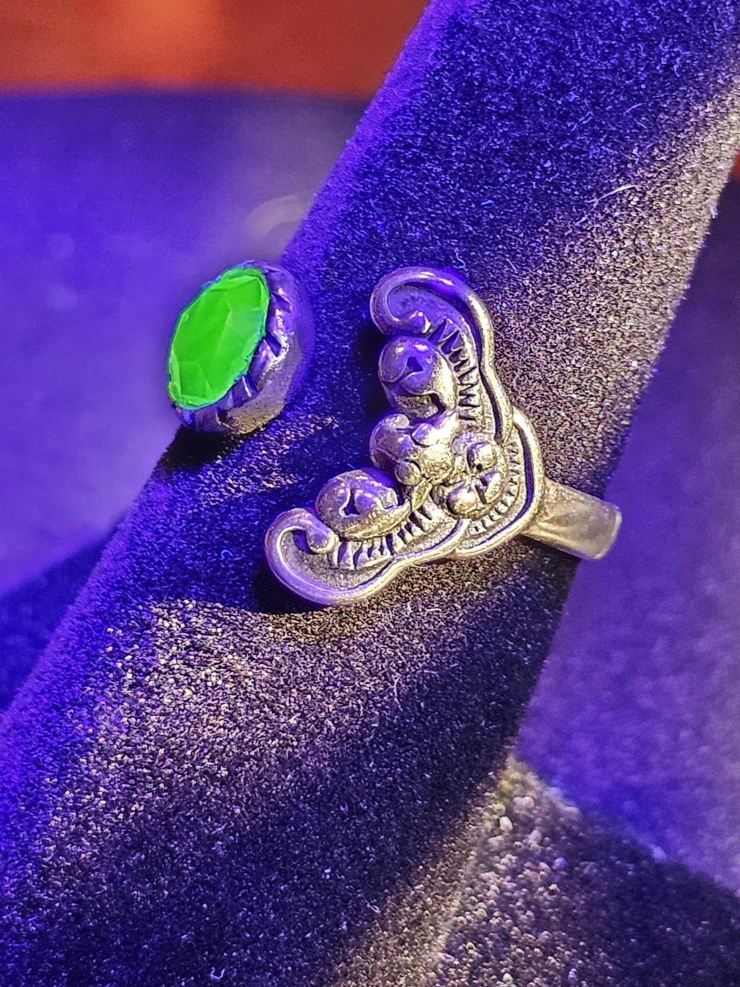 Uranium Glass Adjustable Ring new Sterling Silver with a vintage Green or pink Round cut Uranium glass stone glows under black / UV light