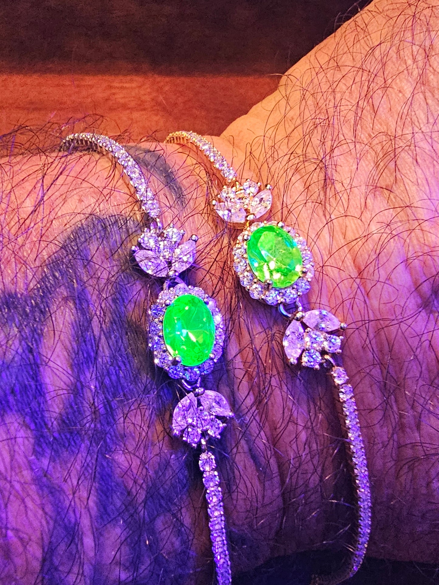 Uranium Glass Bracelet new Sterling Silver with accent stones to each side of vintage Uranium glass Oval stone glows under black / UV light