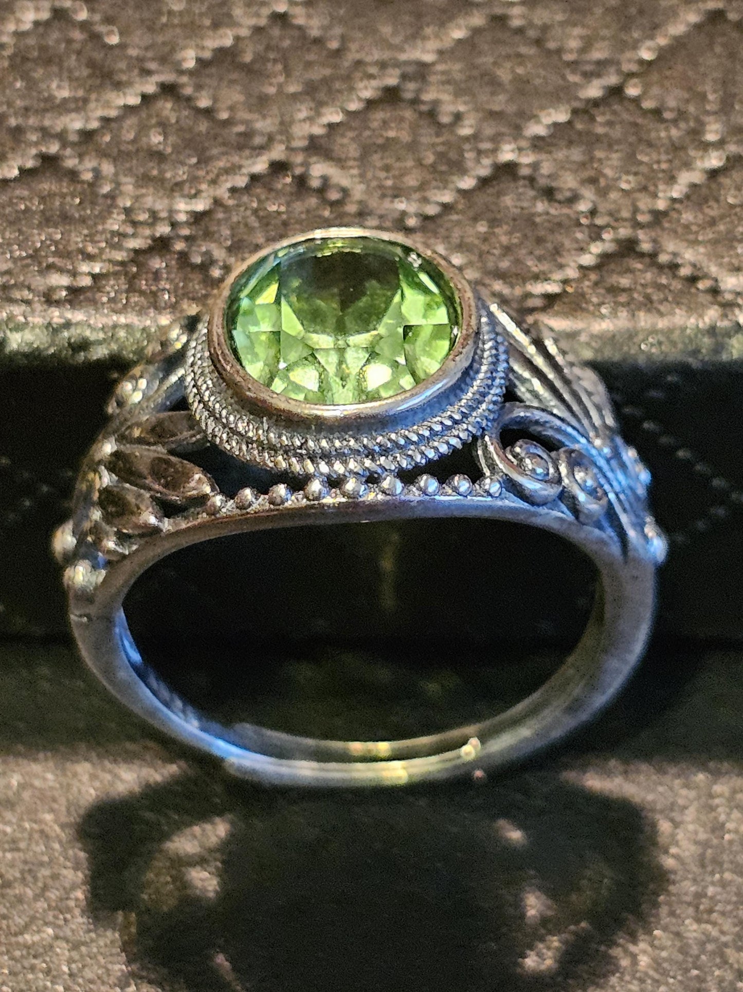 Uranium Glass Adjustable Ring vintage style new Sterling Silver with vintage Oval cut Uranium glass stone that glows under black / UV light