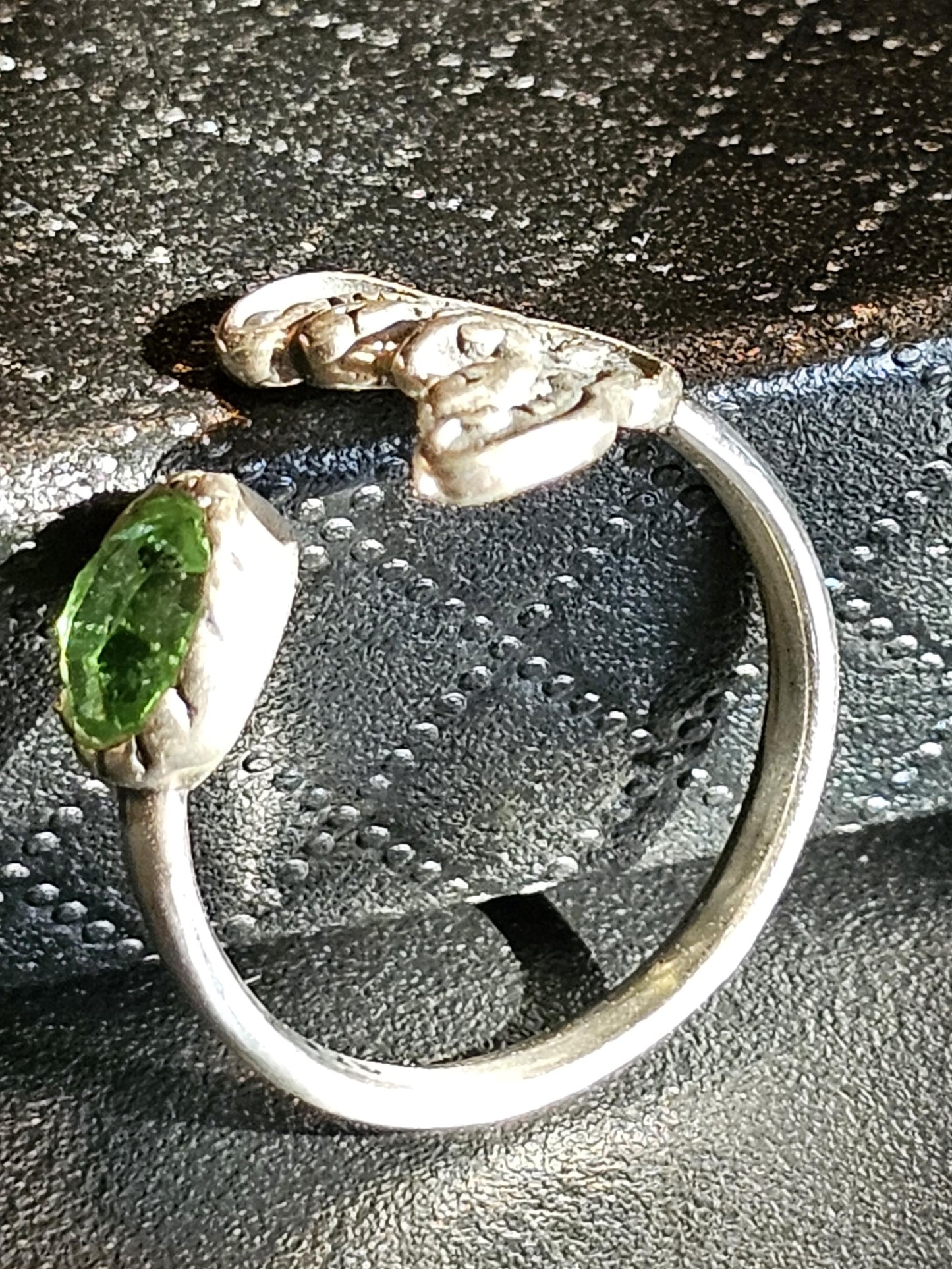 Uranium Glass Adjustable Ring new Sterling Silver with a vintage Green or pink Round cut Uranium glass stone glows under black / UV light