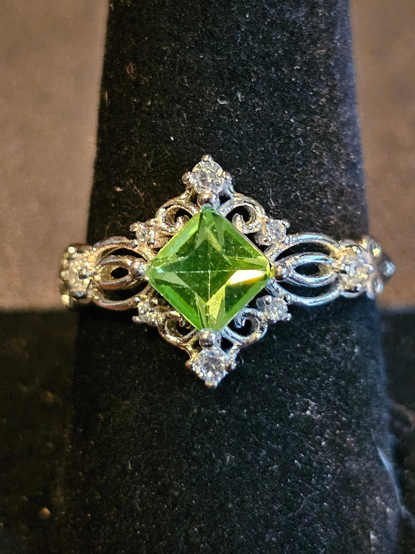 Uranium Glass Princess cut Ring size 6 to 10 new Sterling Silver with a vintage 6 mm Uranium glass stone that glows under black / UV light