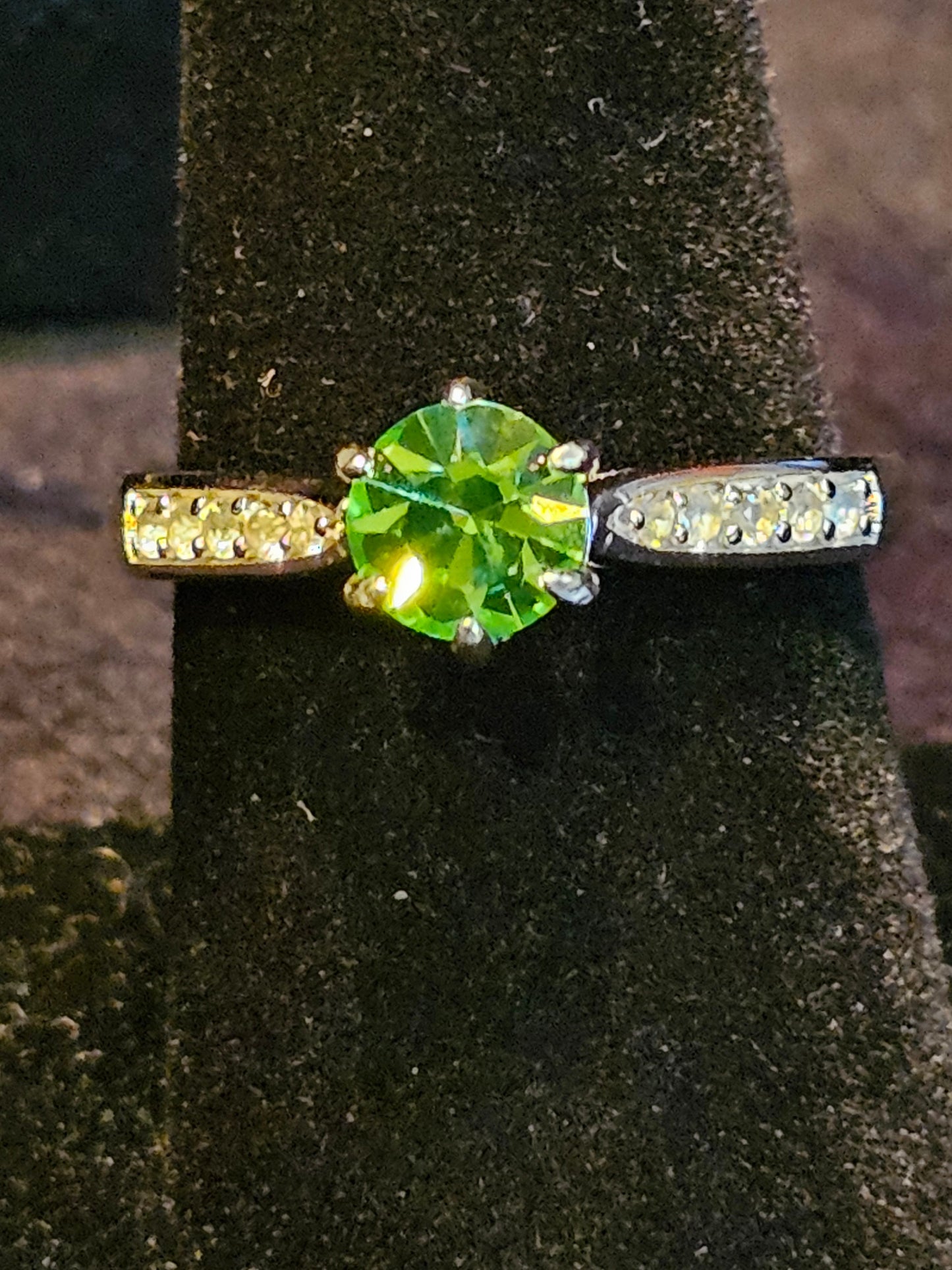 Uranium Glass Round cut Ring size 5, through size 10.5 in Sterling Silver vintage Uranium glass stone that glows under black / UV light