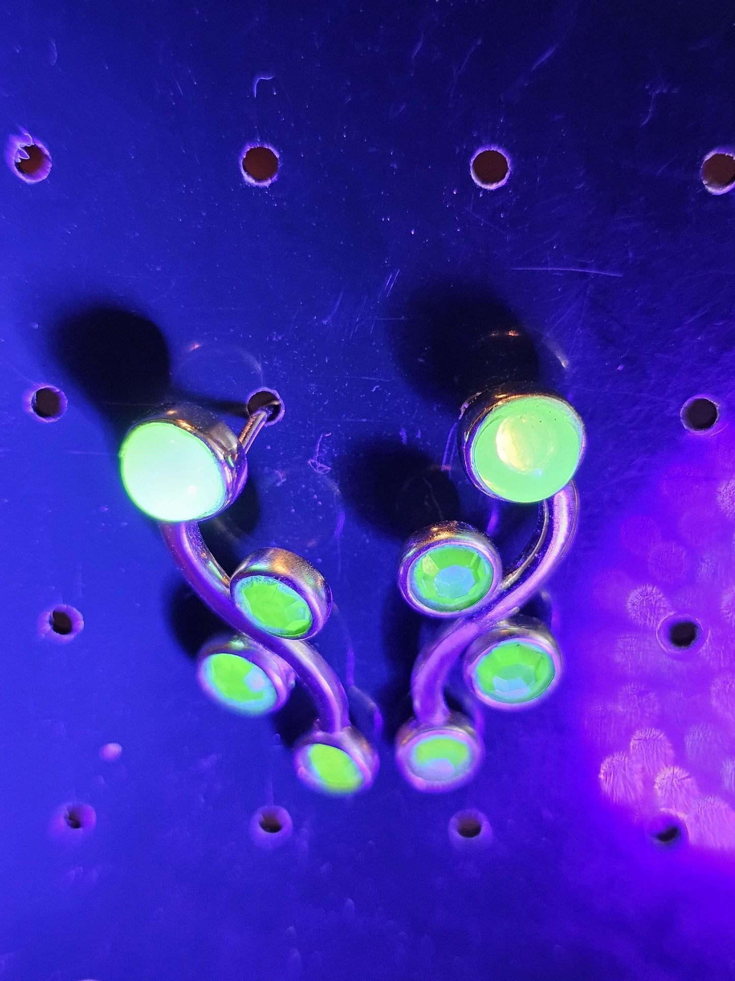 Uranium Glass Earrings in new Sterling Silver with Vintage round cut Uranium Glass stones in various sizes that glow under black/UV light
