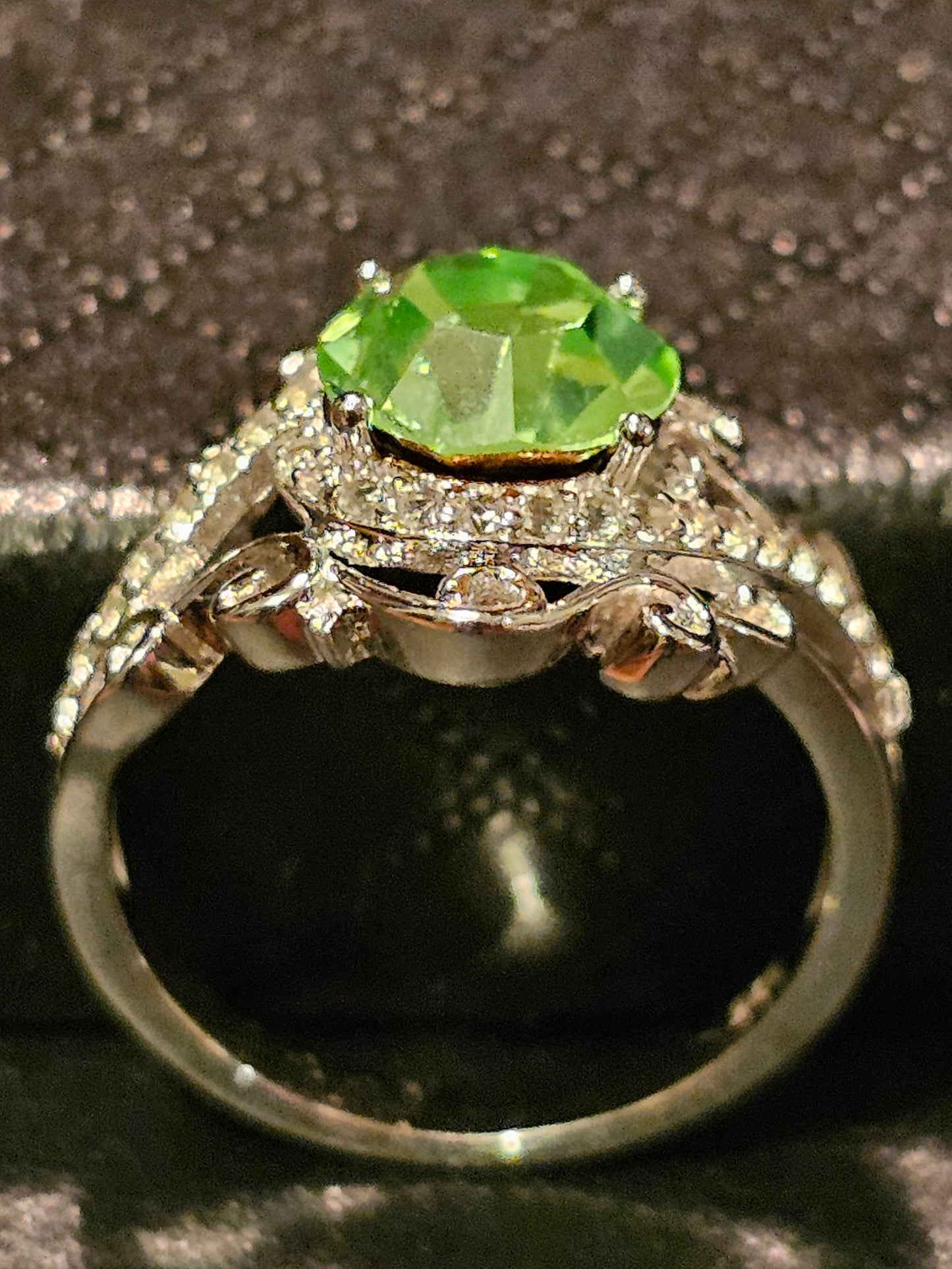 Uranium Glass Round cut Ring in size 6.5, 7 & 7.5 new Sterling Silver with a vintage Uranium glass stone that glows under black / UV light