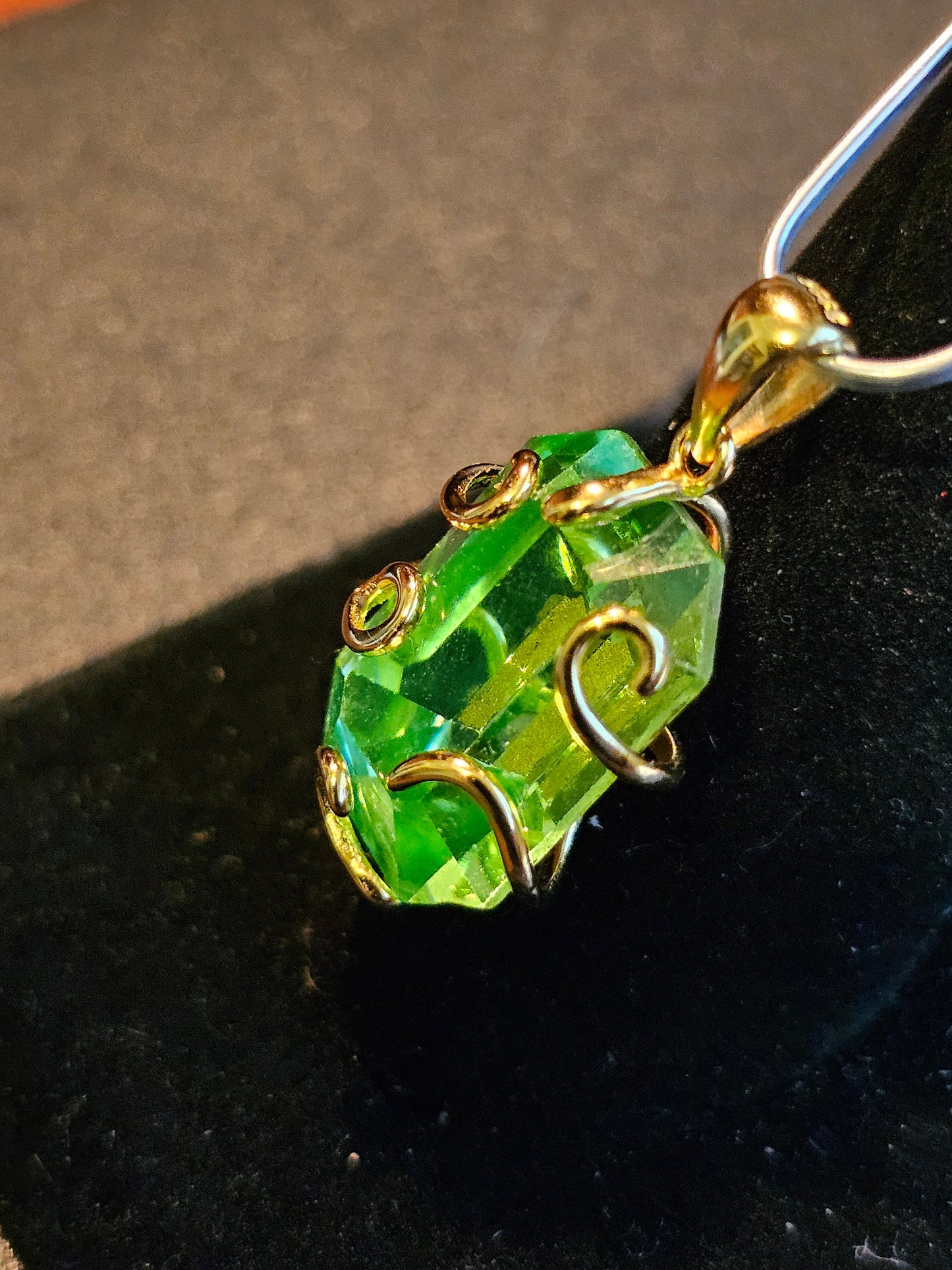 Uranium Glass Pendant in new Sterling Silver with a vintage Emerald cut 18x13 mm Uranium Glass stone glows under black / UV light