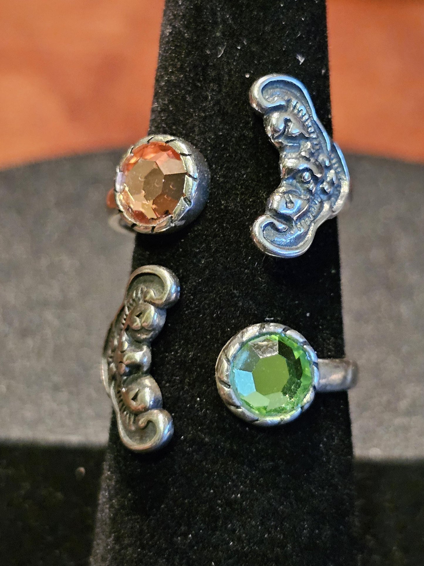 Uranium Glass Adjustable Ring new Sterling Silver with a vintage Green or pink Round cut Uranium glass stone glows under black / UV light