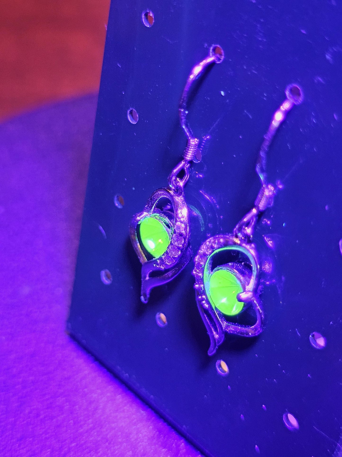 Uranium Glass Earrings in new Sterling Silver with Vintage Oval cut Uranium Glass stones that glows under black/UV light