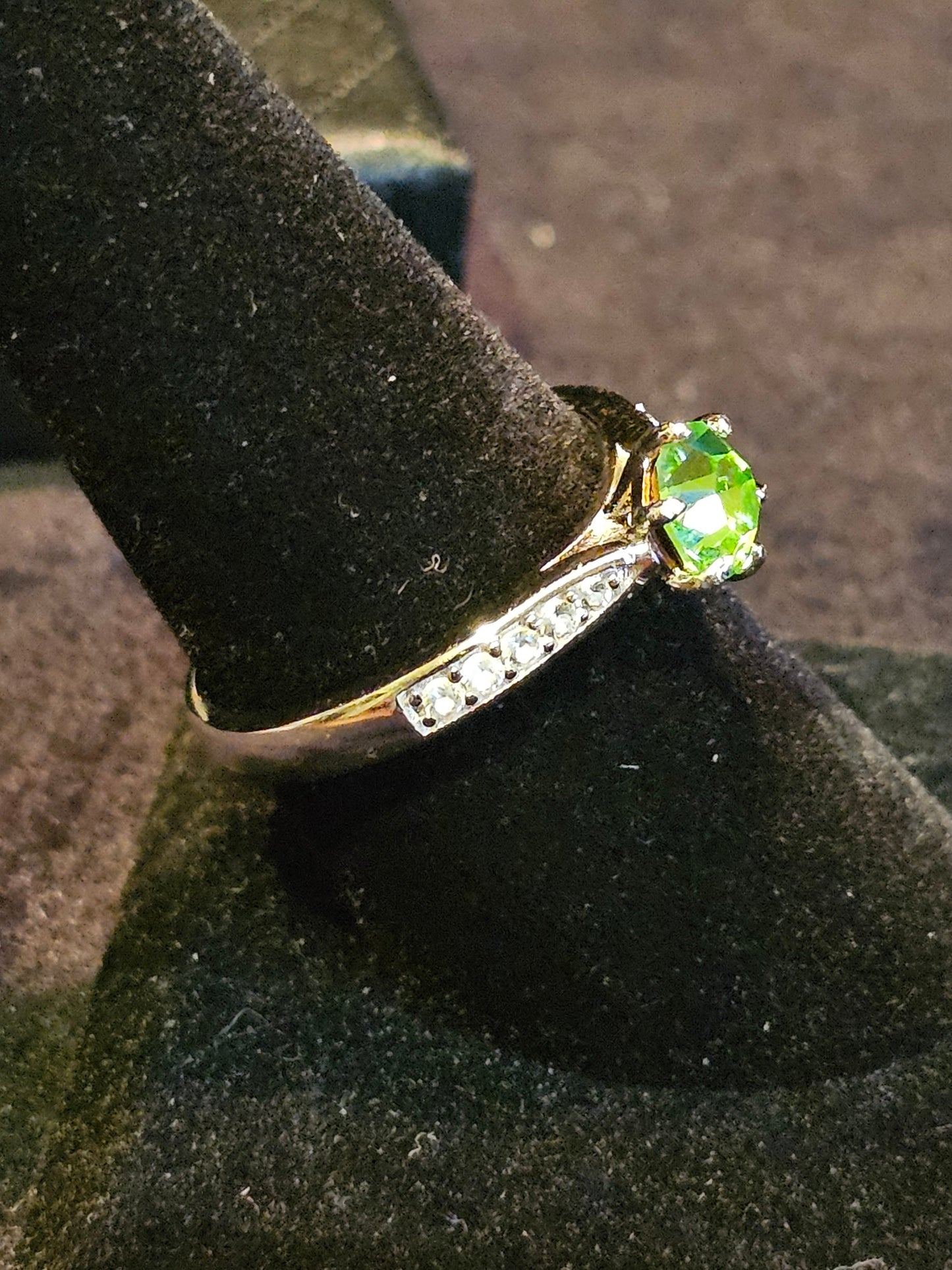 Uranium Glass Round cut Ring size 5, through size 10.5 in Sterling Silver vintage Uranium glass stone that glows under black / UV light