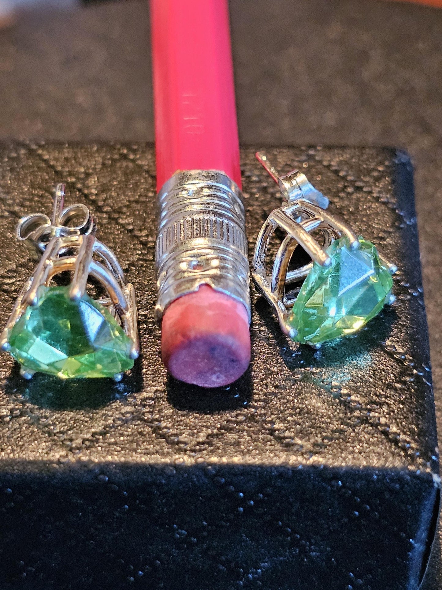 Uranium Glass Earrings, in new Sterling Silver with large Vintage Heart cut 10x9 mm Uranium Glass stones, that glow under black/UV light