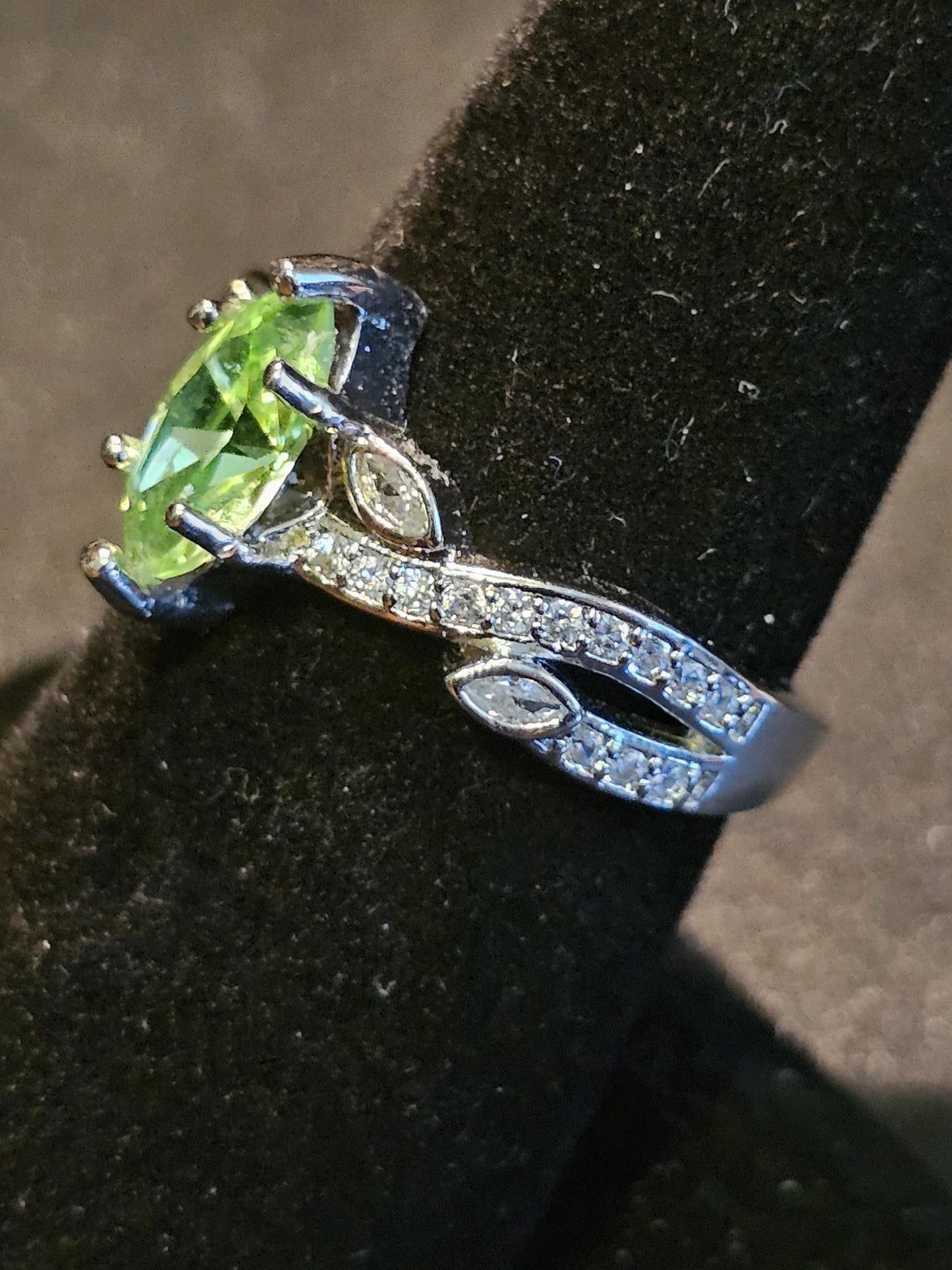 Uranium Glass Marquise cut Ring Size 7, 7.5, and 8 in new Sterling Silver with vintage Uranium glass stone that glows under black / UV light