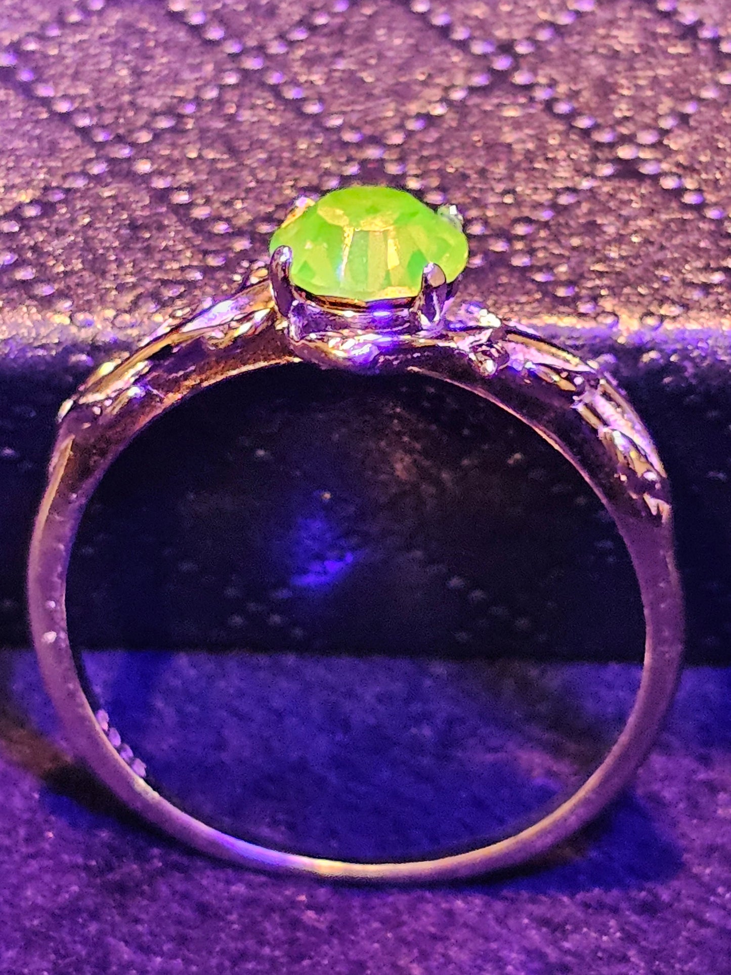Uranium Glass Round cut Ring size 4 to 10.5 new Sterling Silver with vintage rare Pink Uranium glass stone that glows under black / UV light