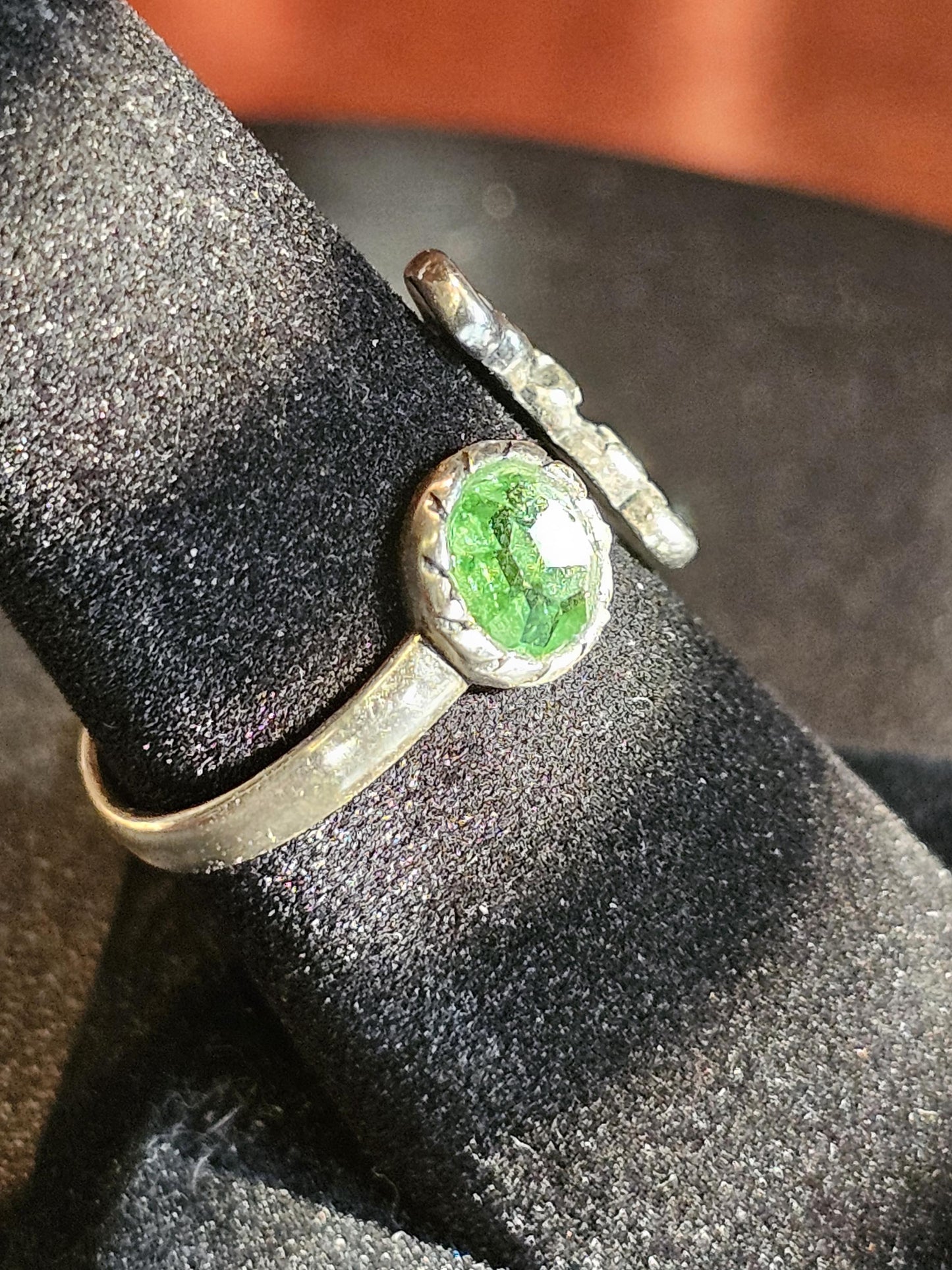 Uranium Glass Adjustable Ring new Sterling Silver with a vintage Green or pink Round cut Uranium glass stone glows under black / UV light