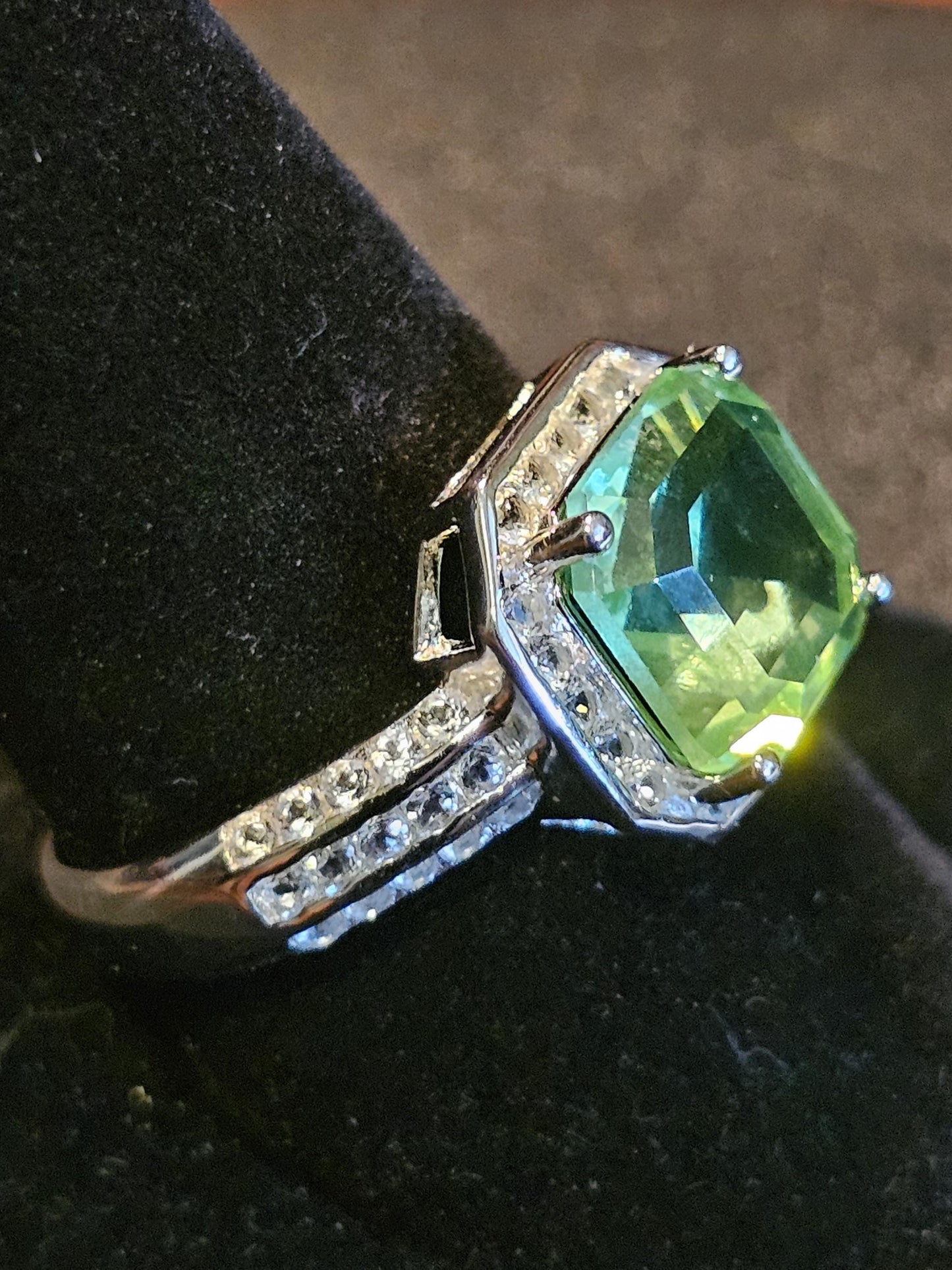 Uranium Glass Asscher cut Ring size 7.5 / 9.5 new Sterling Silver large vintage Uranium glass Square stone that glows under black / UV light