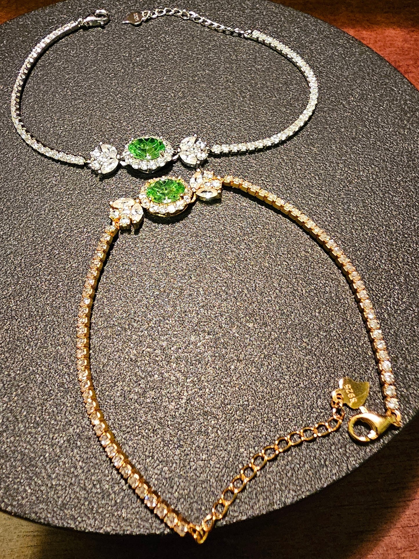Uranium Glass Bracelet new Sterling Silver with accent stones to each side of vintage Uranium glass Oval stone glows under black / UV light