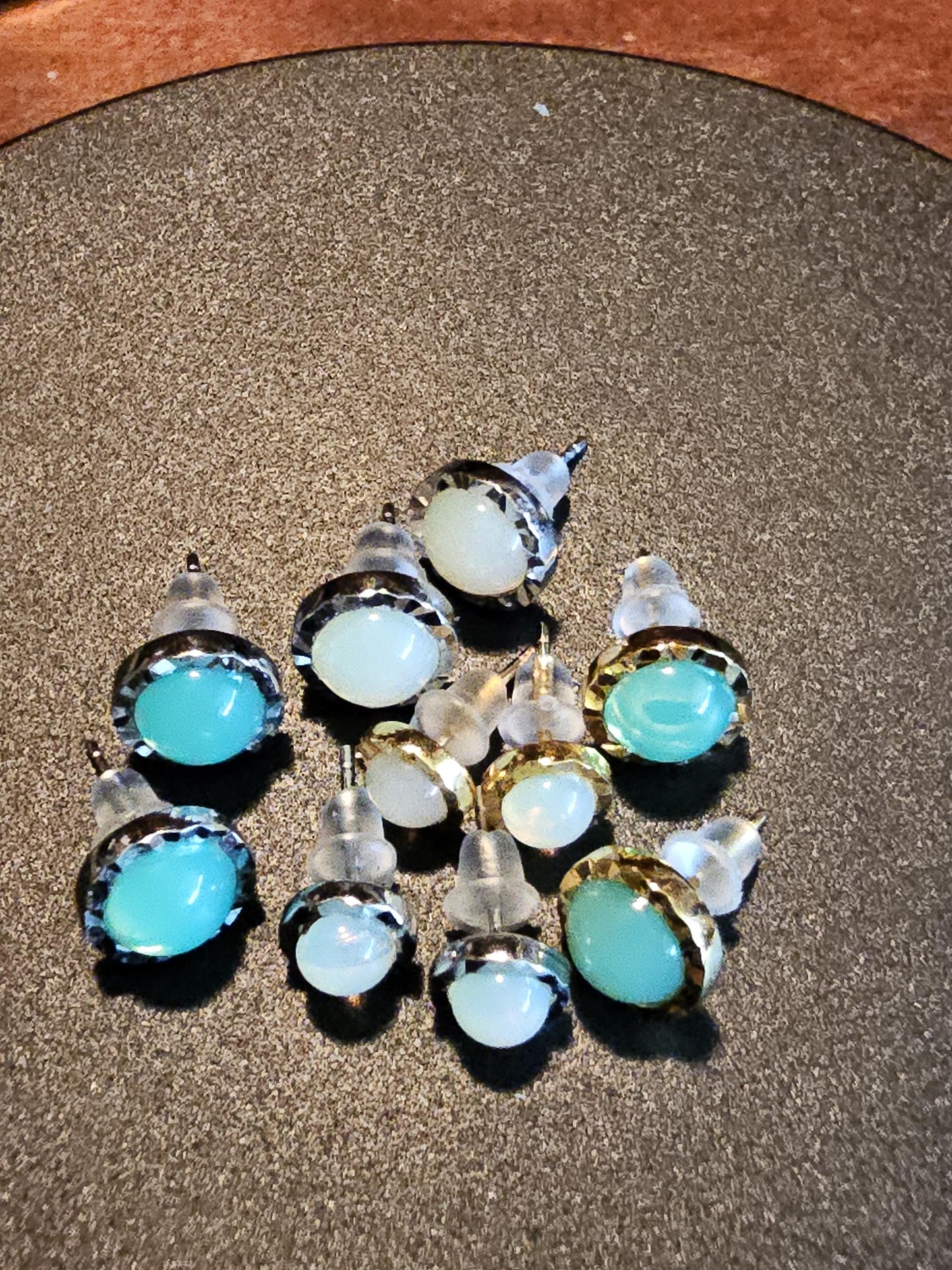 Uranium Glass Earrings in Sterling Silver or Gold-plated with Vintage 7 or 5mm Round cut Uranium Glass stones that glow under black/UV light