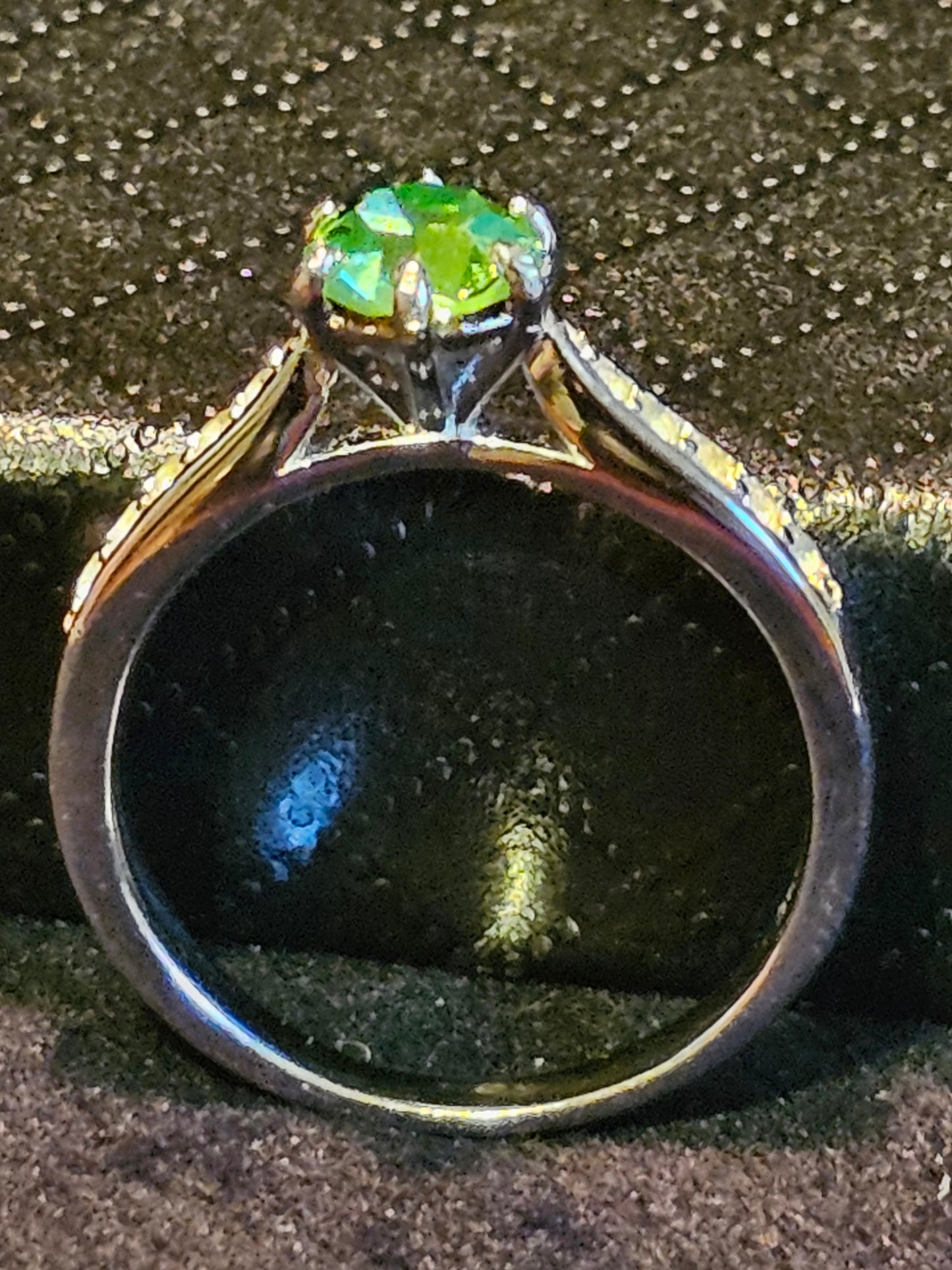 Uranium Glass Round cut Ring size 5, through size 10.5 in Sterling Silver vintage Uranium glass stone that glows under black / UV light