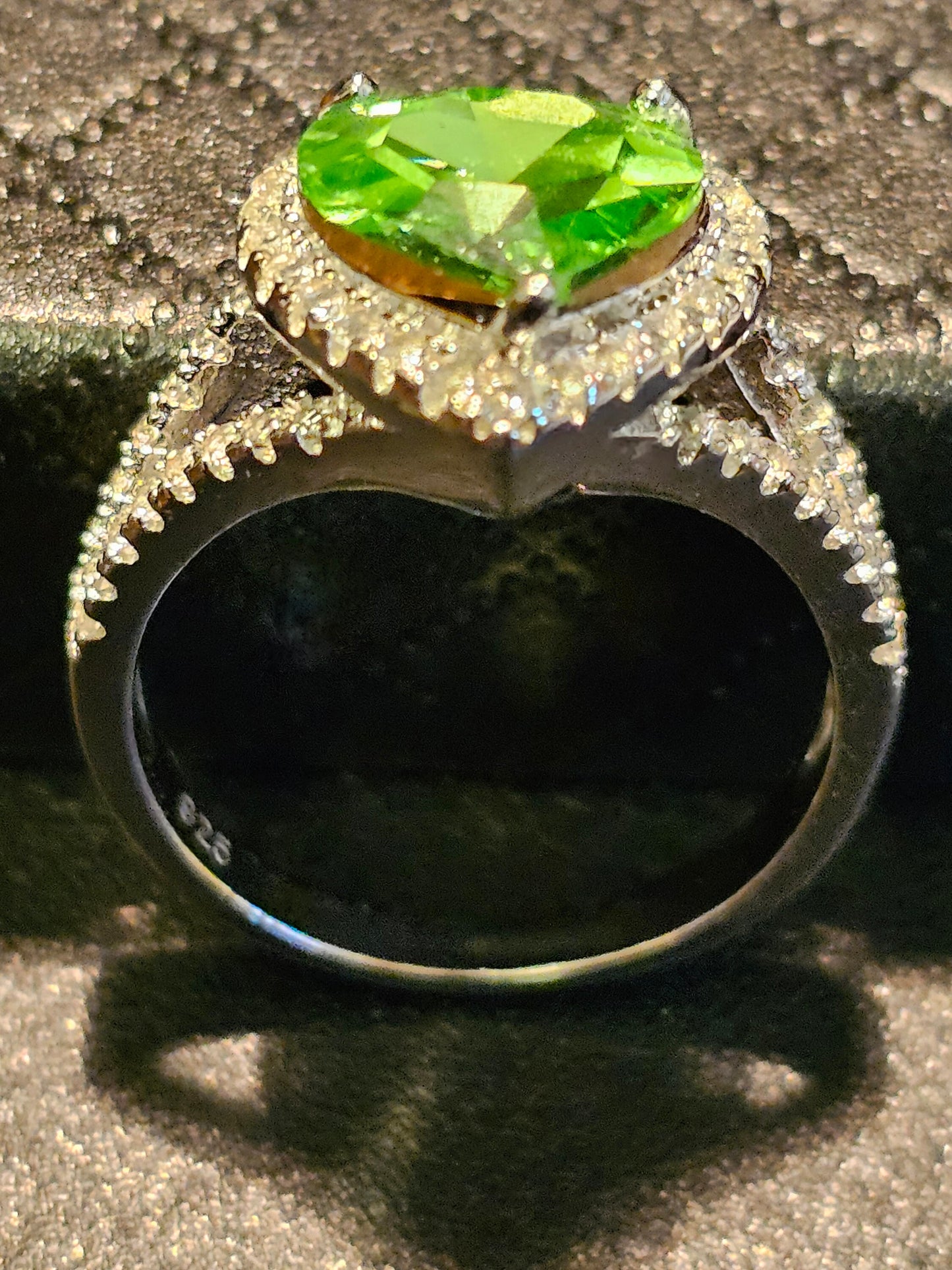 Uranium Glass Heart cut Ring size 6 through 8 new Sterling Silver with a vintage 10mm Uranium glass stone that glows under black / UV light
