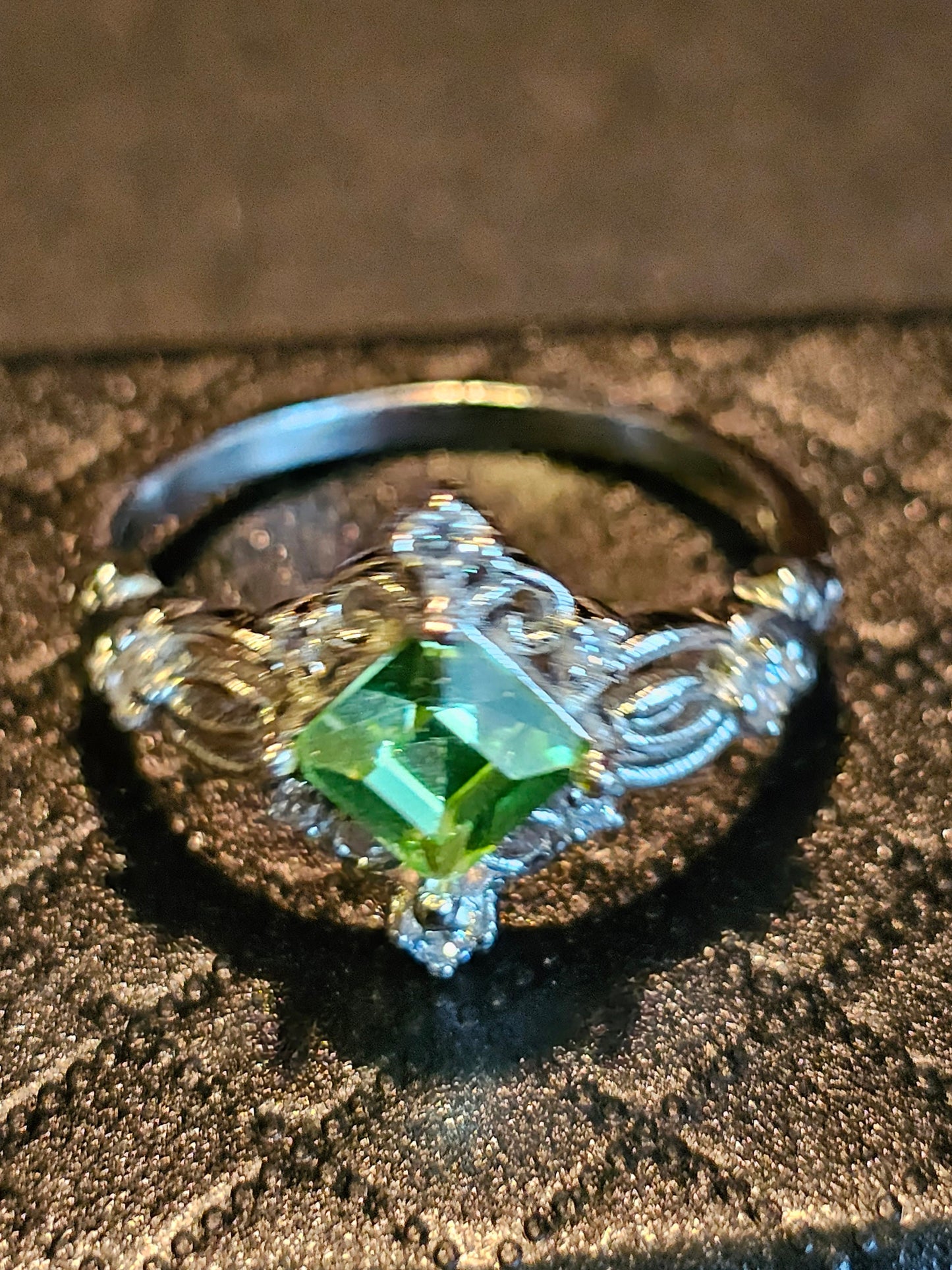 Uranium Glass Princess cut Ring size 6 to 10 new Sterling Silver with a vintage 6 mm Uranium glass stone that glows under black / UV light