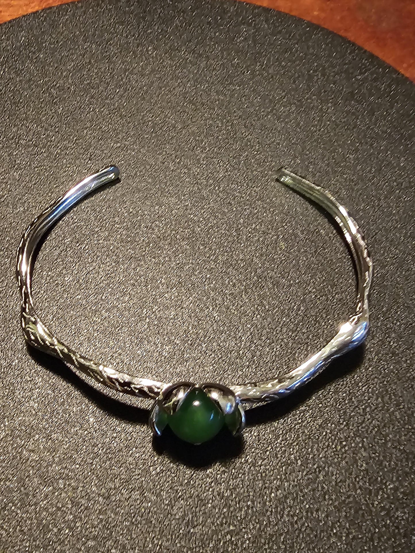 Uranium Glass Bracelet new Sterling Silver with a vintage dark Green Uranium glass Round cut stone that glows under black / UV light