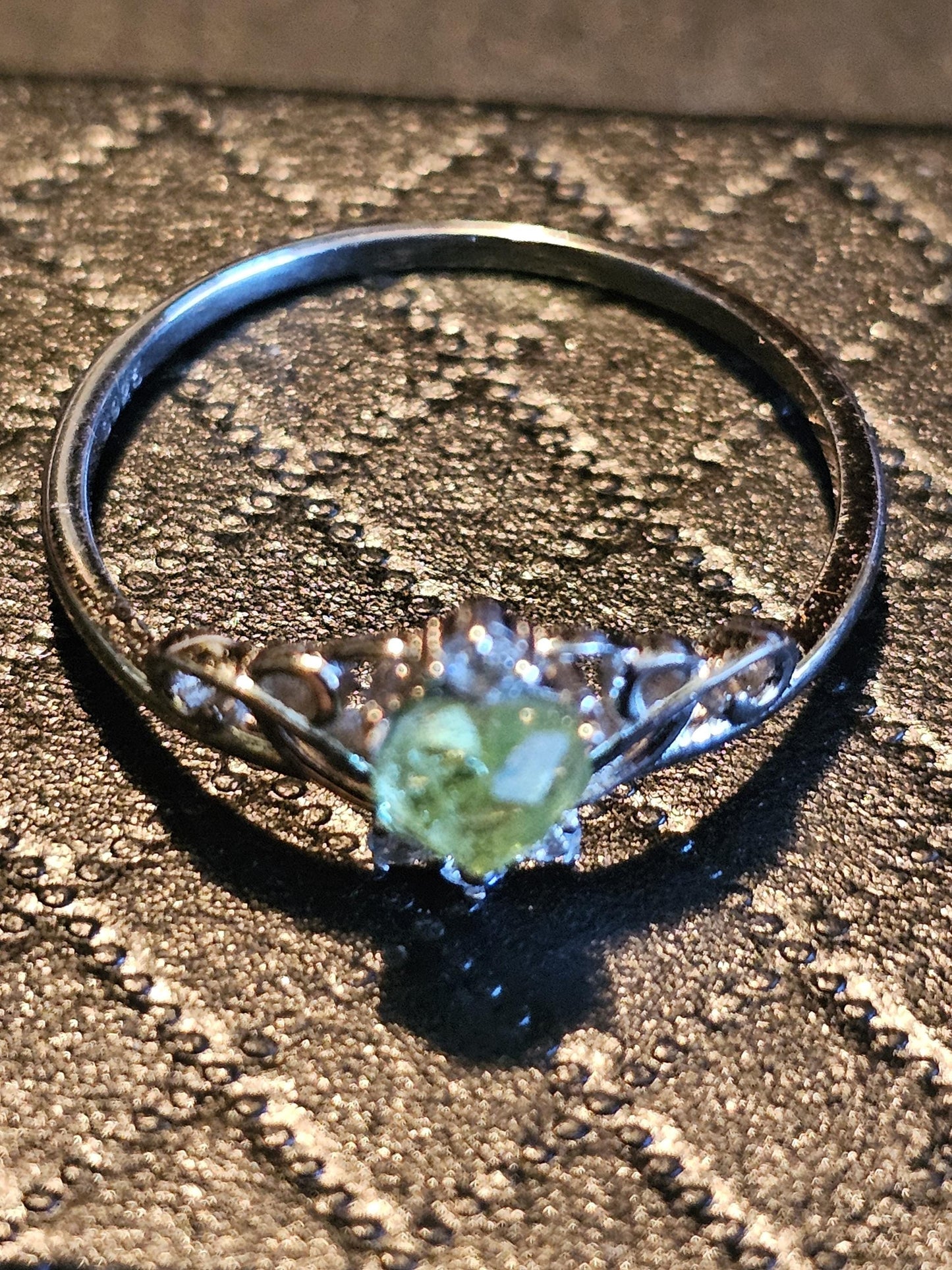 Uranium Glass Heart cut Ring size 6 to 10 new Sterling Silver with a vintage 5 mm Uranium glass stone that glows under black UV light