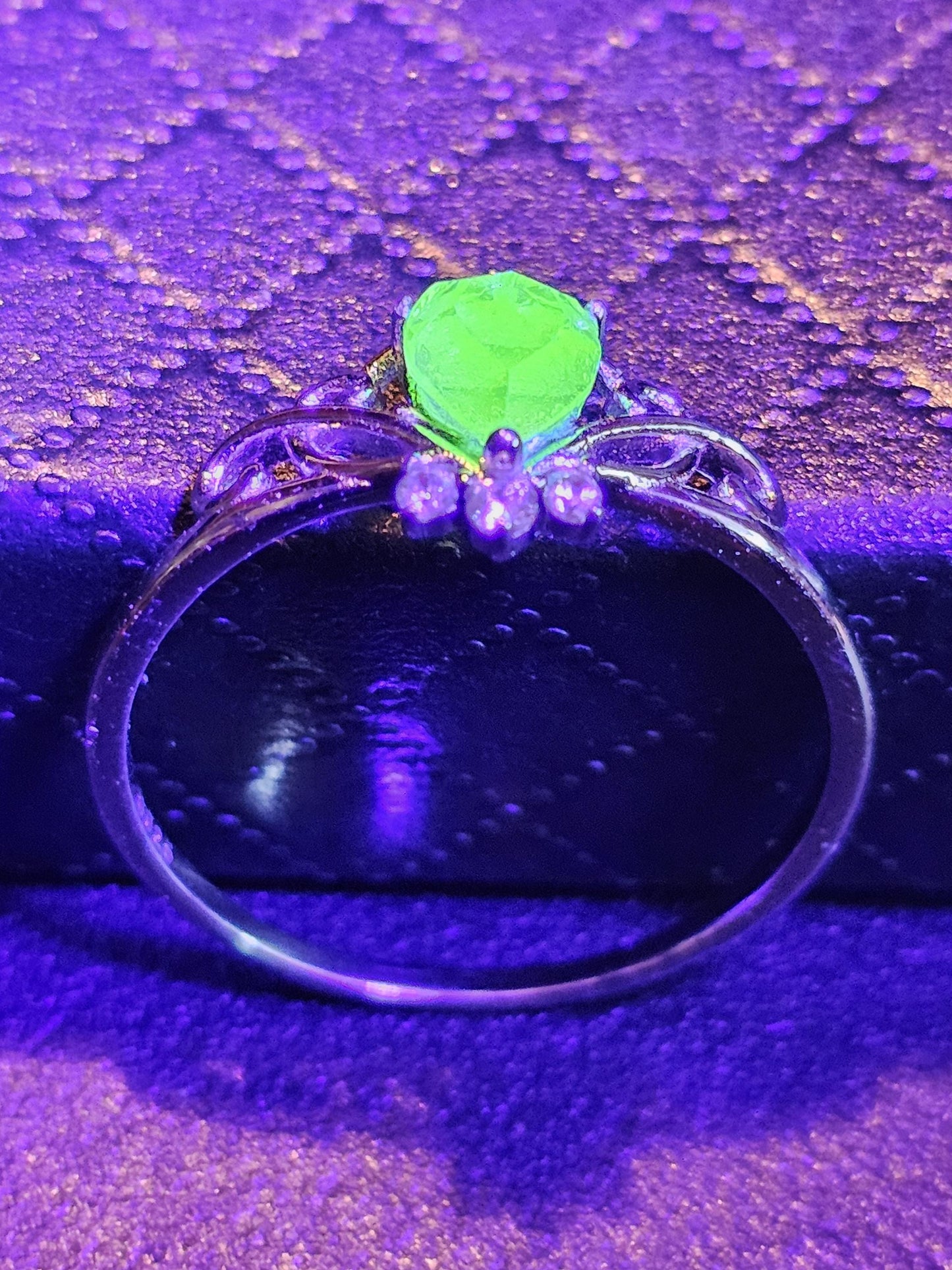 Uranium Glass Heart cut Ring size 6 to 10 new Sterling Silver with a vintage 5 mm Uranium glass stone that glows under black UV light