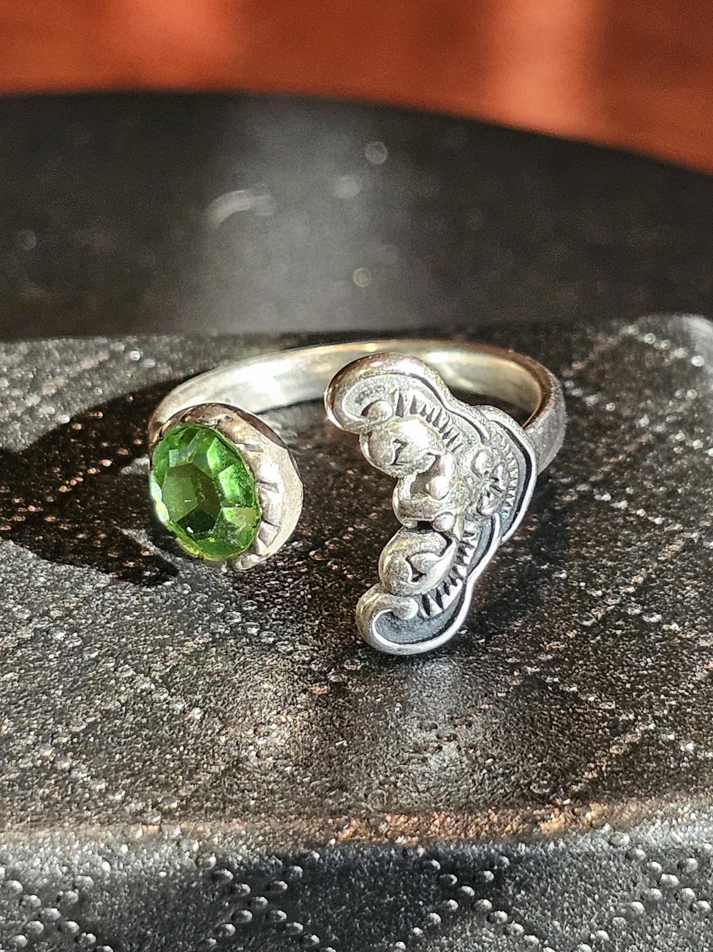 Uranium Glass Adjustable Ring new Sterling Silver with a vintage Green or pink Round cut Uranium glass stone glows under black / UV light