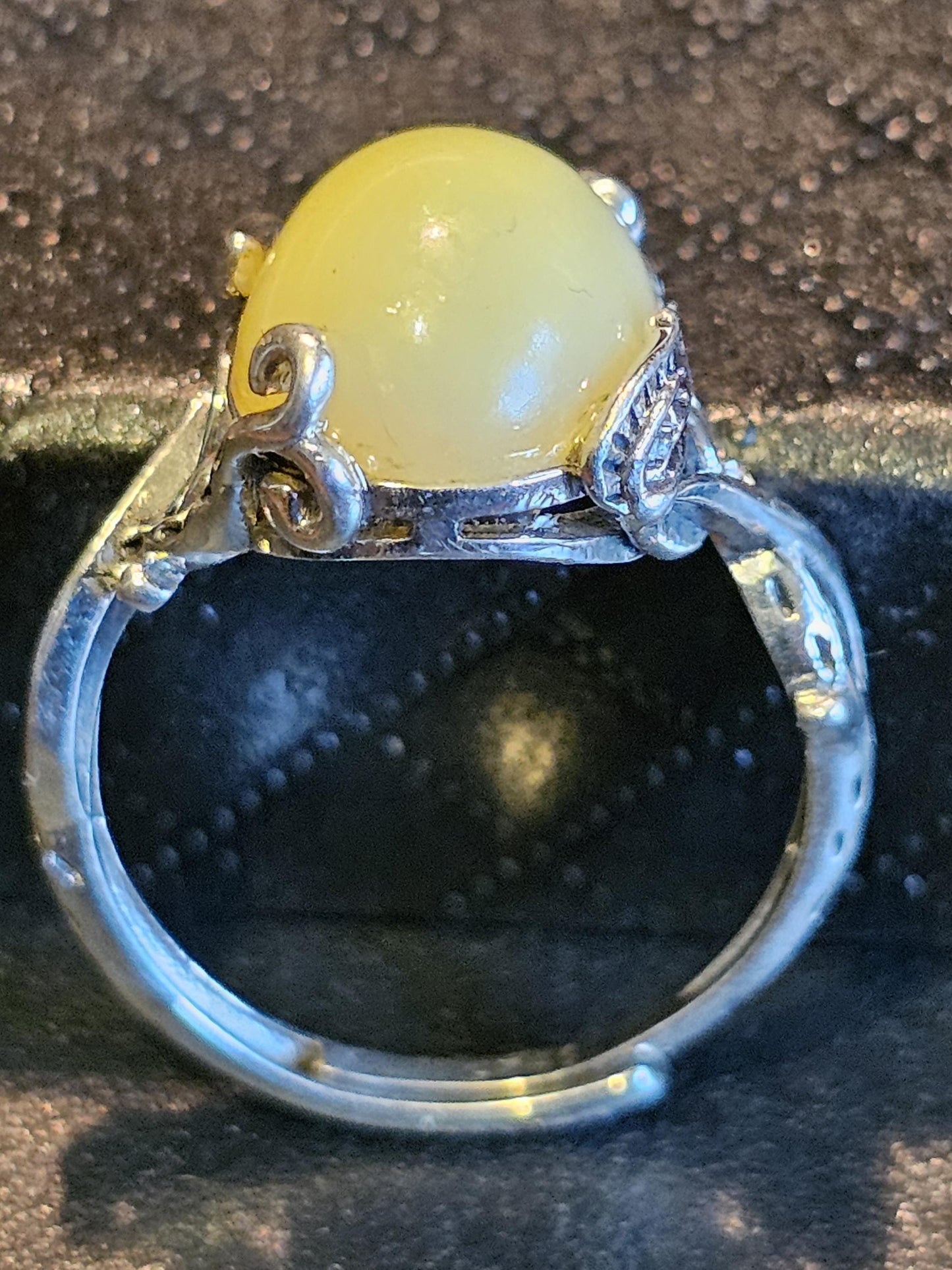 Uranium Glass Adjustable Ring in new Sterling Silver with large 12x10 mm vintage Uranium glass Oval Moonstone glows under black / UV light