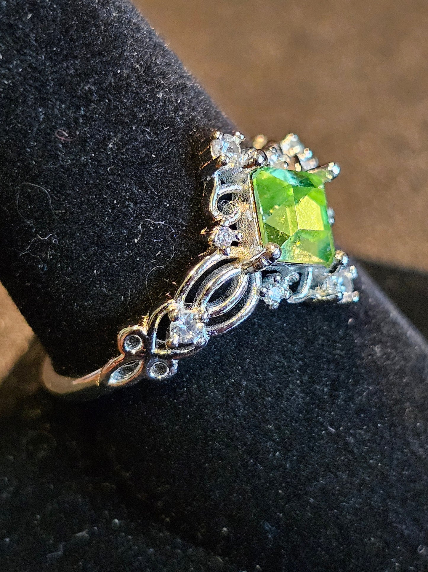 Uranium Glass Princess cut Ring size 6 to 10 new Sterling Silver with a vintage 6 mm Uranium glass stone that glows under black / UV light