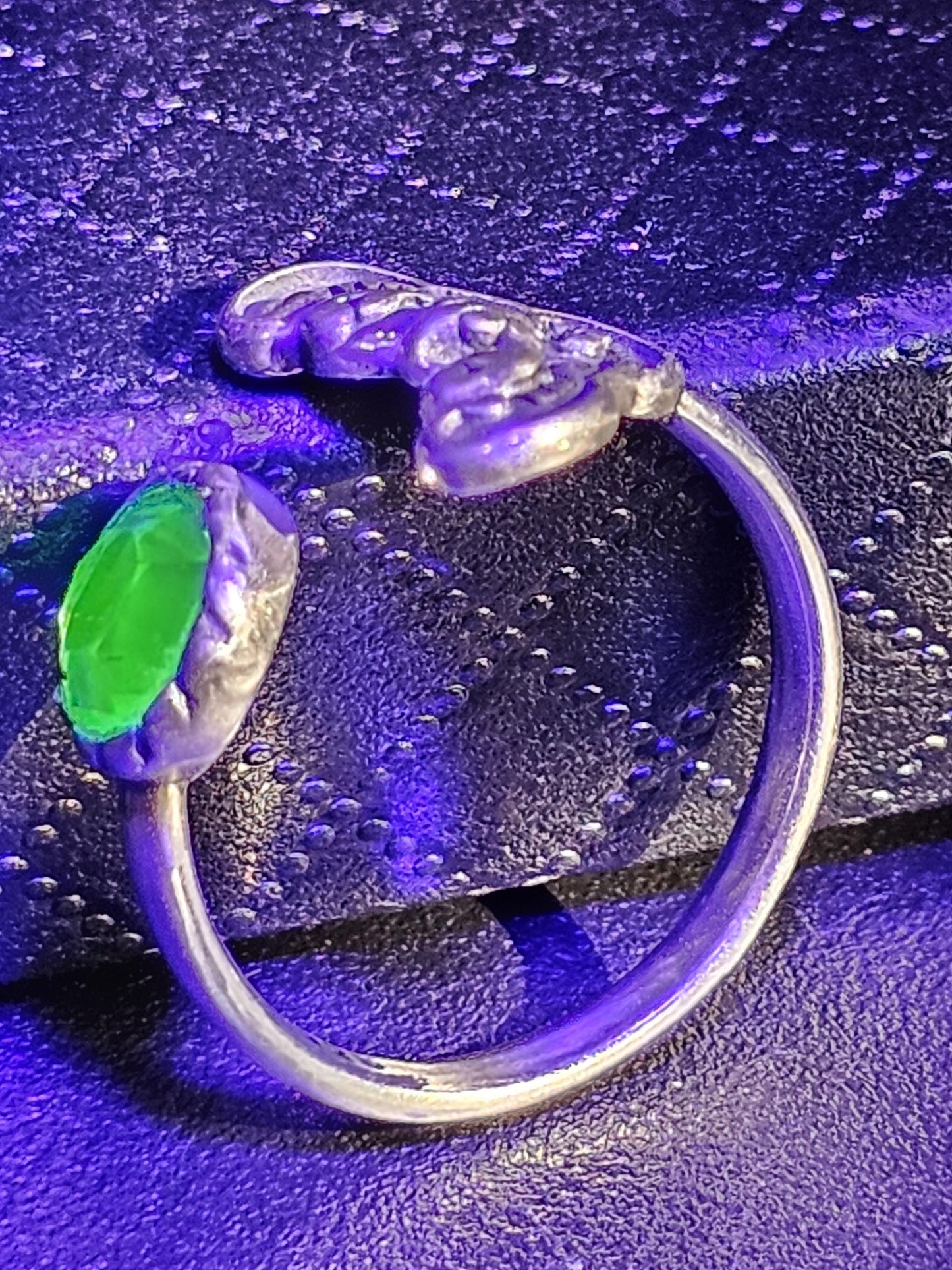 Uranium Glass Adjustable Ring new Sterling Silver with a vintage Green or pink Round cut Uranium glass stone glows under black / UV light