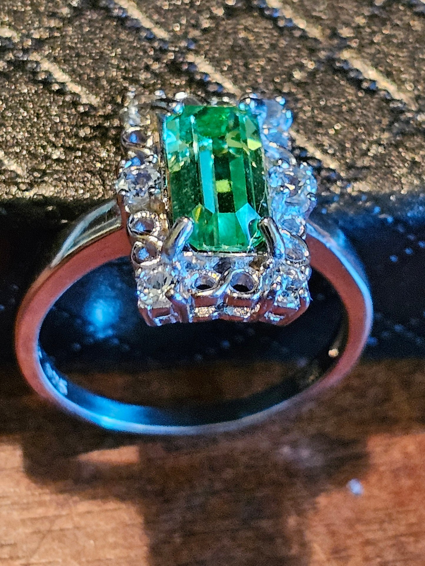 Uranium Glass Baguette cut Ring Art Deco various sizes new Sterling Silver with vintage Uranium glass stones that glows under black / UV light