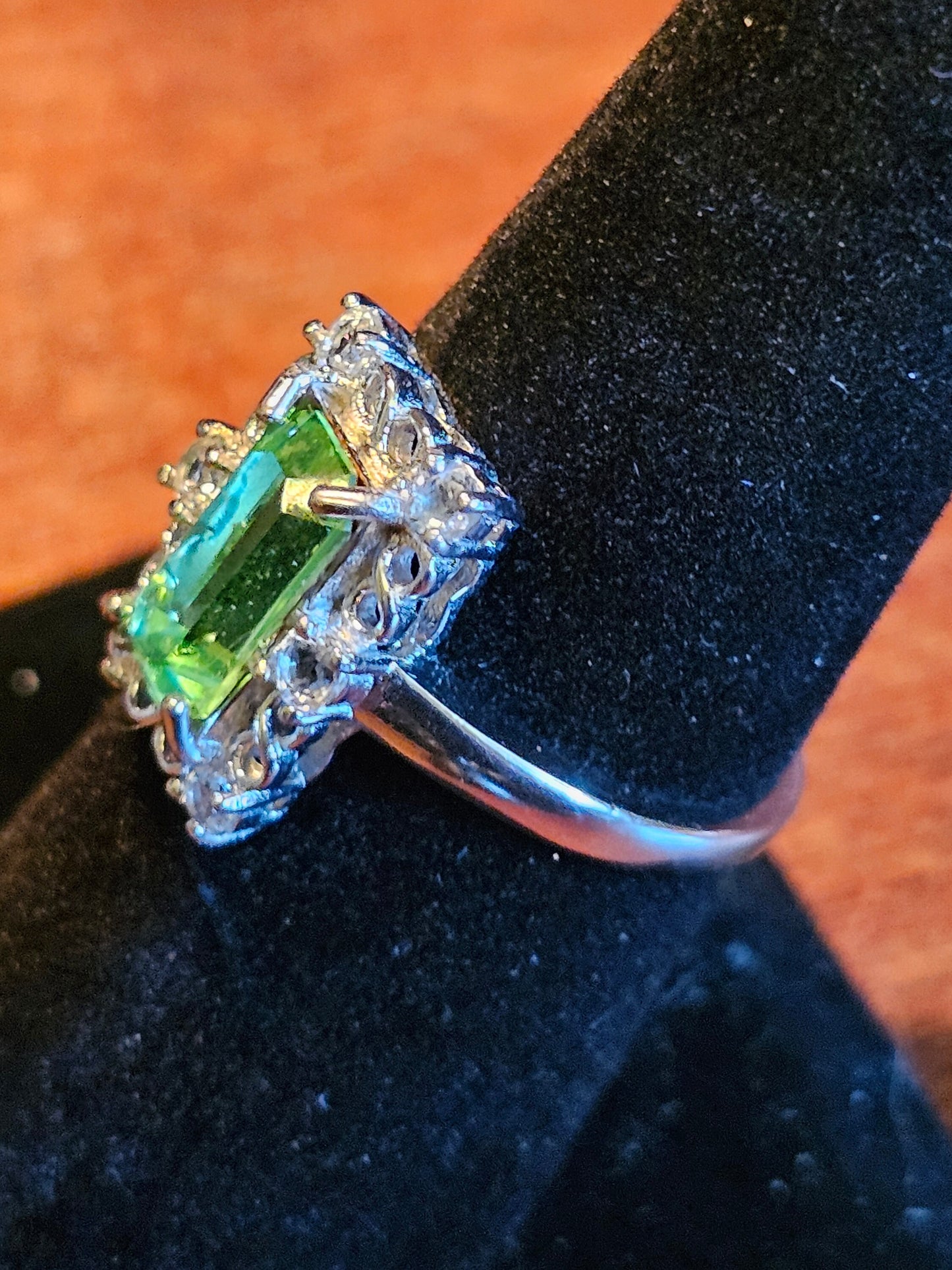 Uranium Glass Baguette cut Ring Art Deco various sizes new Sterling Silver with vintage Uranium glass stones that glows under black / UV light