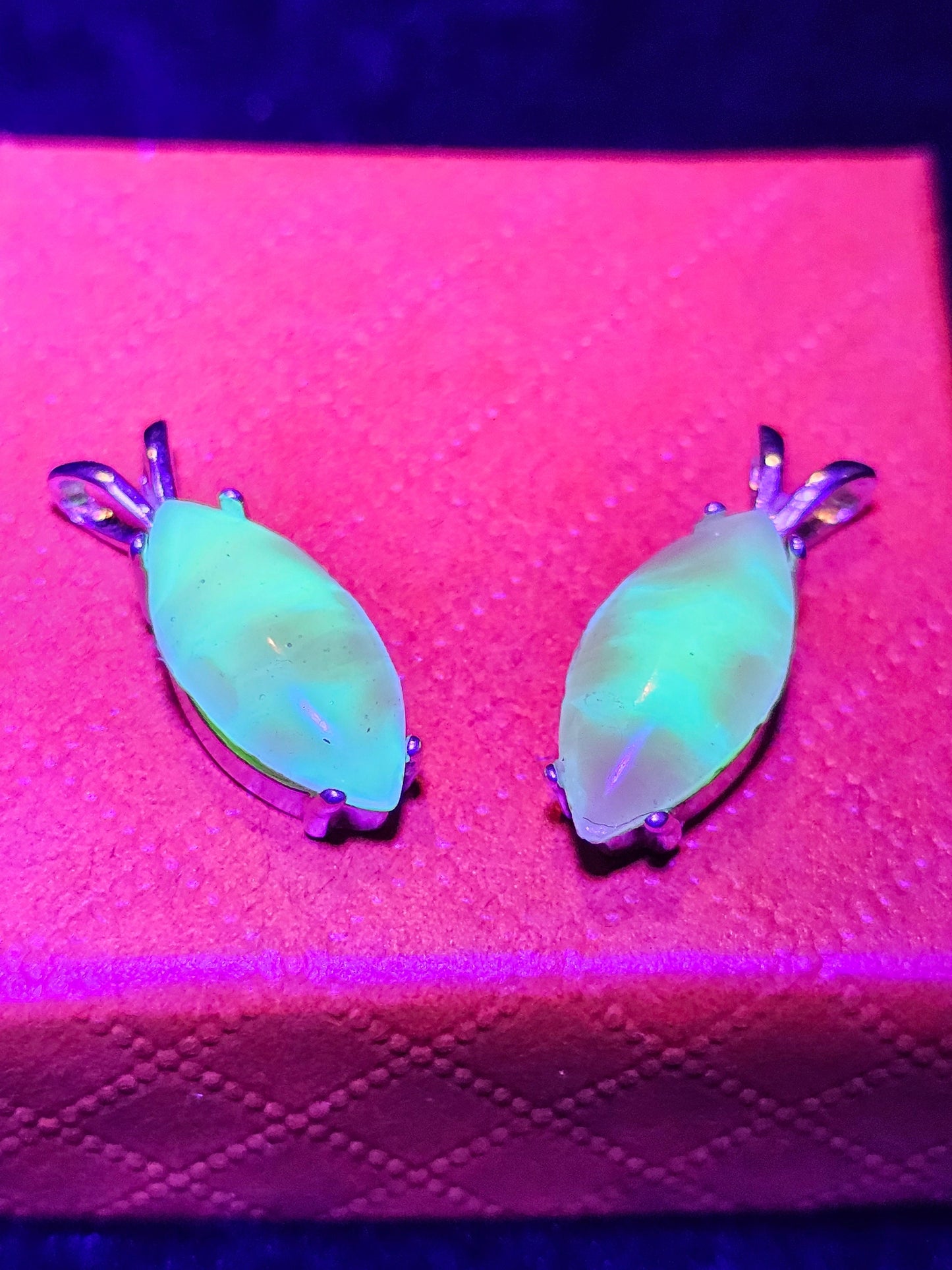 Bloody Uranium Glass Pendant in Sterling Silver with a vintage Marquee cut Uranium Glass stone glows under black / UV light