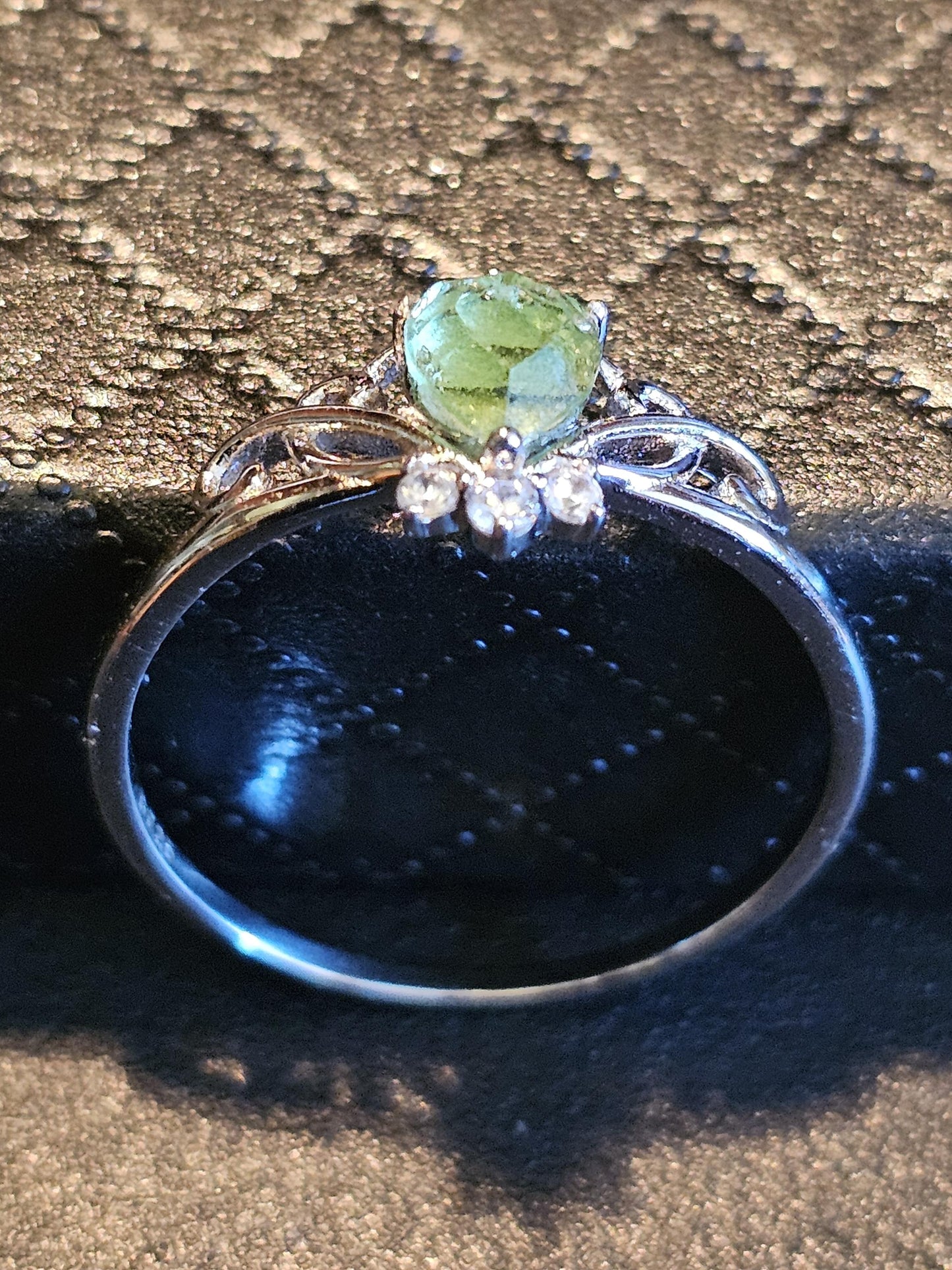 Uranium Glass Heart cut Ring size 6 to 10 new Sterling Silver with a vintage 5 mm Uranium glass stone that glows under black UV light