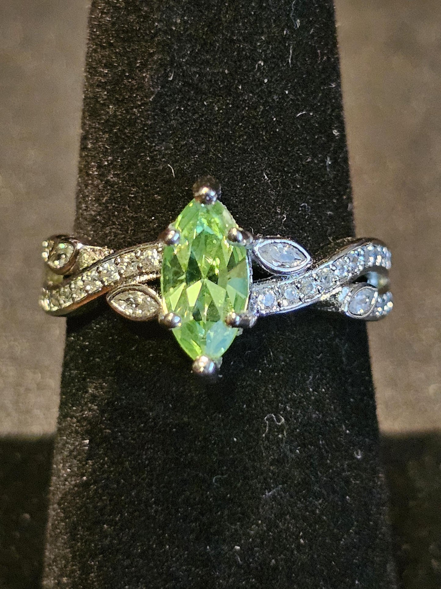 Uranium Glass Marquise cut Ring Size 7, 7.5, and 8 in new Sterling Silver with vintage Uranium glass stone that glows under black / UV light
