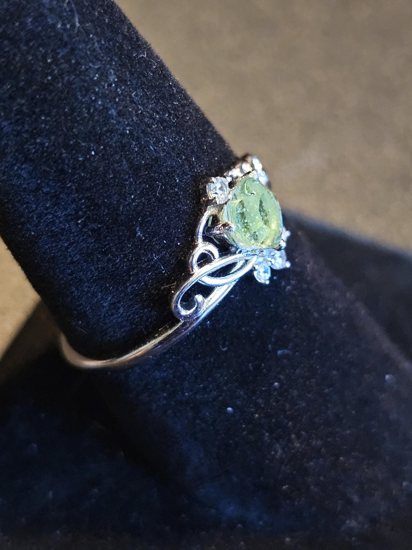 Uranium Glass Heart cut Ring size 6 to 10 new Sterling Silver with a vintage 5 mm Uranium glass stone that glows under black UV light