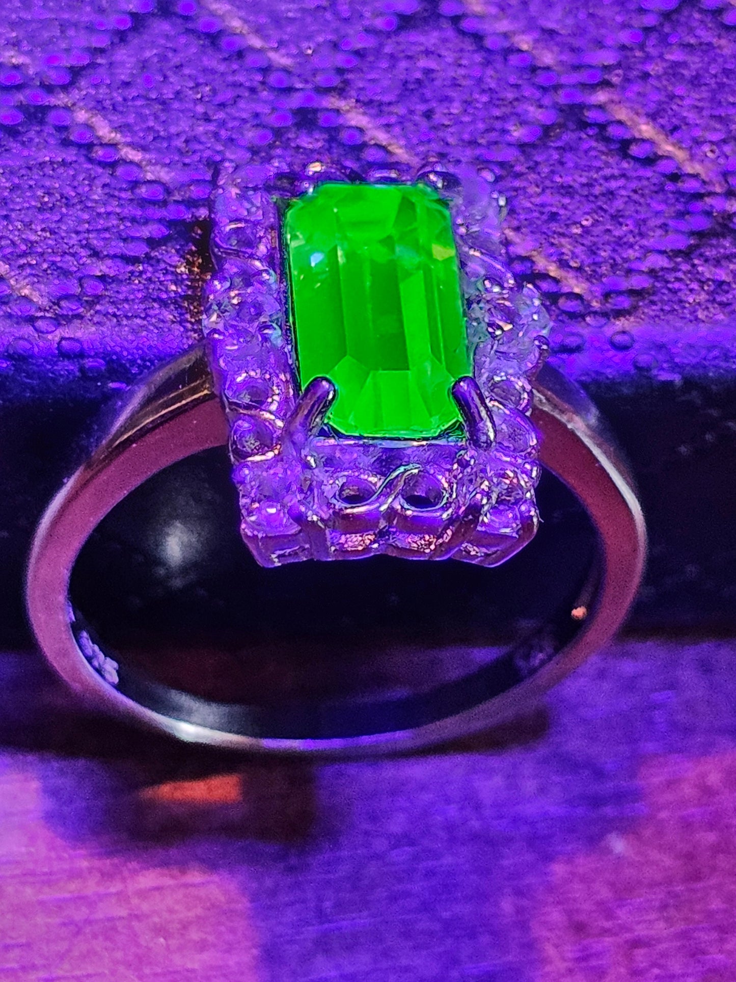 Uranium Glass Baguette cut Ring Art Deco various sizes new Sterling Silver with vintage Uranium glass stones that glows under black / UV light