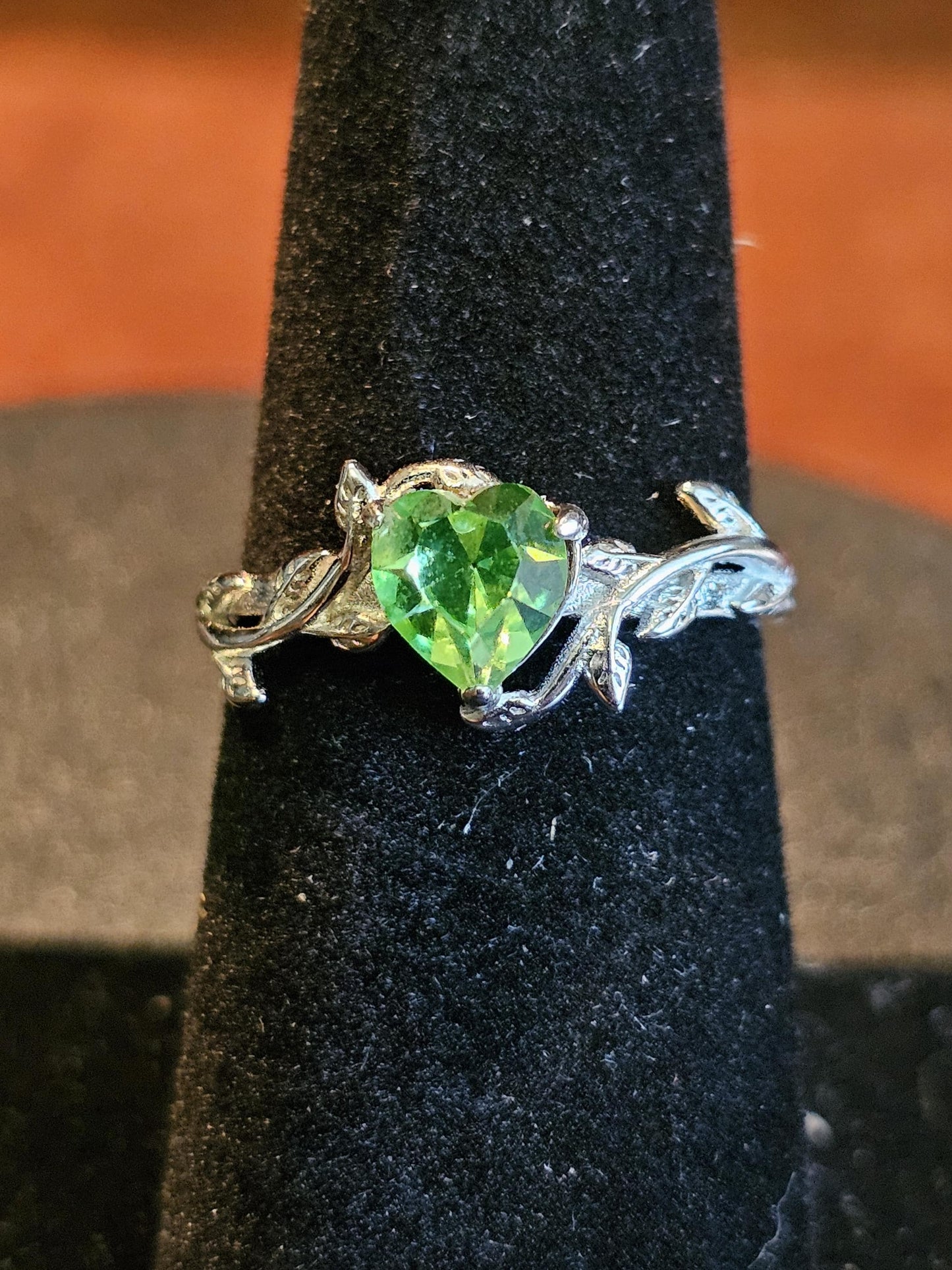 Uranium Glass Heart cut Ring size 6 to 10 in new Sterling Silver with a vintage rare Uranium glass stone that glows under black / UV light