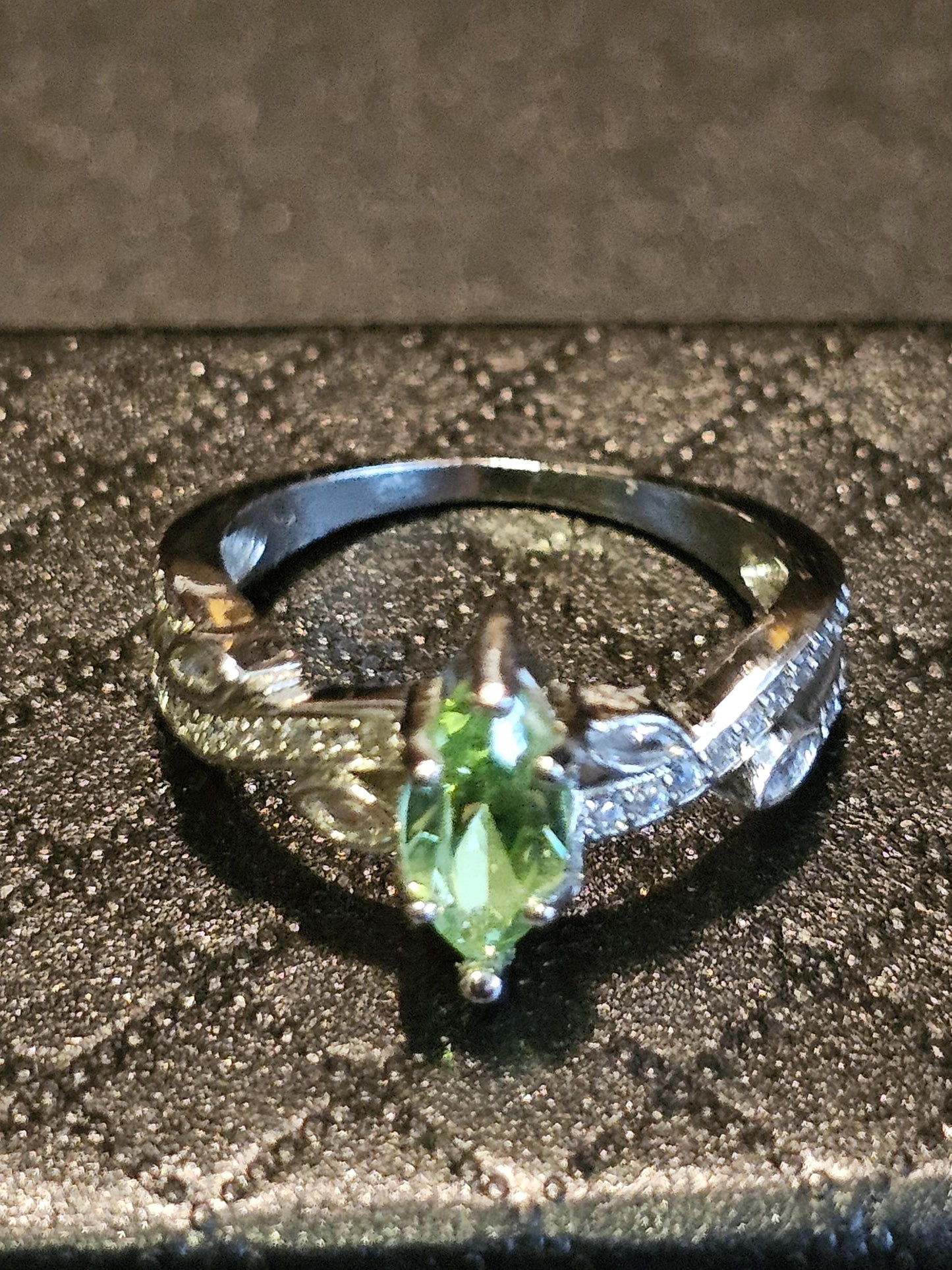 Uranium Glass Marquise cut Ring Size 7, 7.5, and 8 in new Sterling Silver with vintage Uranium glass stone that glows under black / UV light