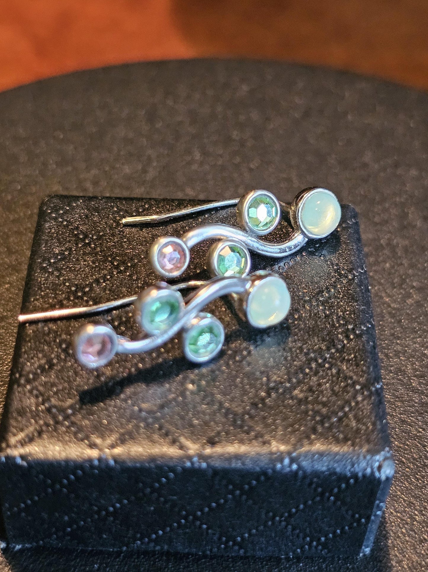 Uranium Glass Earrings in new Sterling Silver with Vintage round cut Uranium Glass stones in various sizes that glow under black/UV light