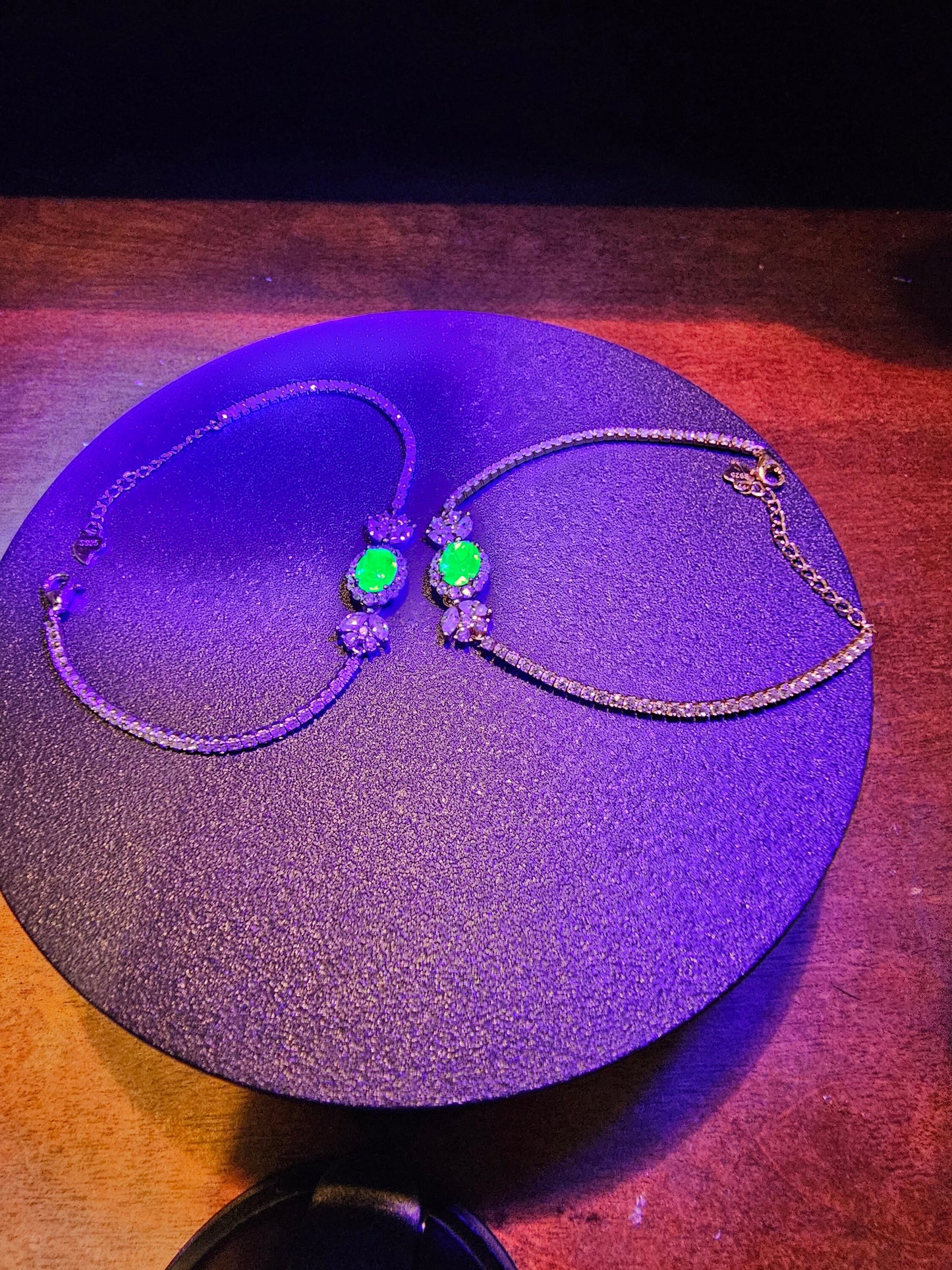 Uranium Glass Bracelet new Sterling Silver with accent stones to each side of vintage Uranium glass Oval stone glows under black / UV light