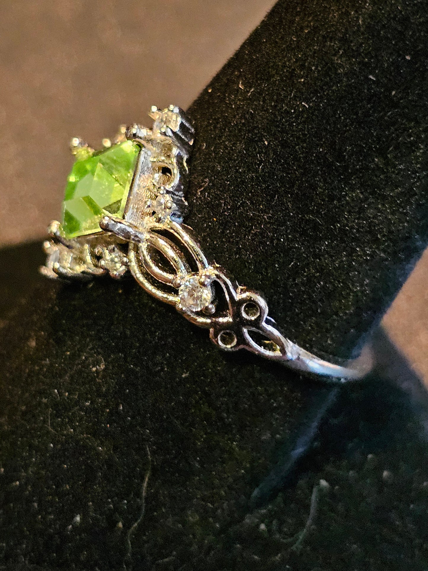 Uranium Glass Princess cut Ring size 6 to 10 new Sterling Silver with a vintage 6 mm Uranium glass stone that glows under black / UV light