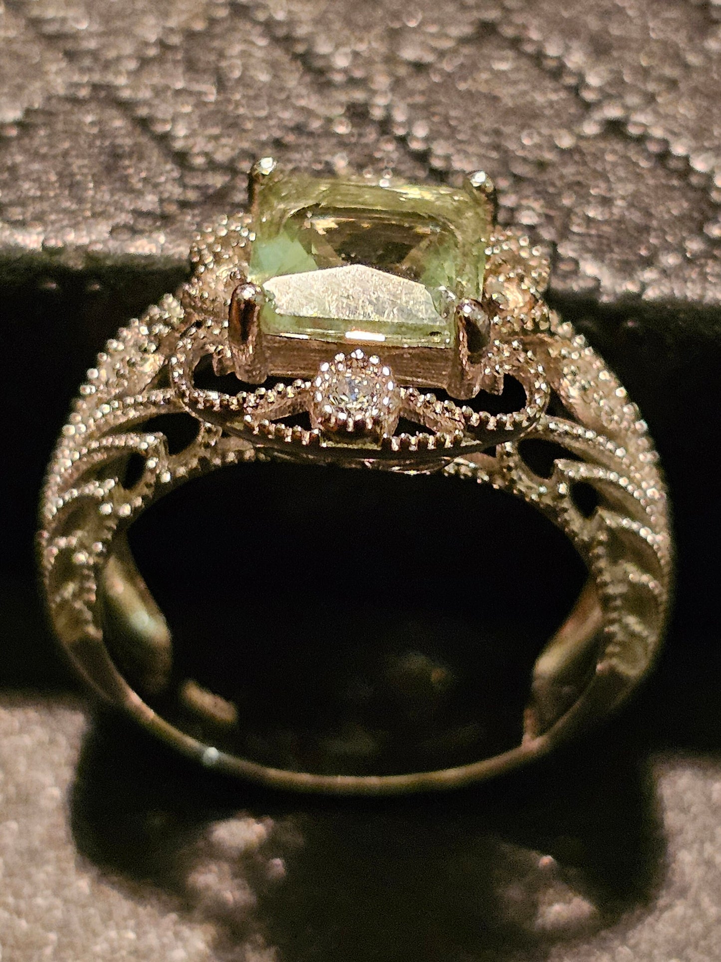 Uranium Glass Princess cut Ring size 6 in new Sterling Silver with clear refurbished Uranium glass stone that glows under black / UV light