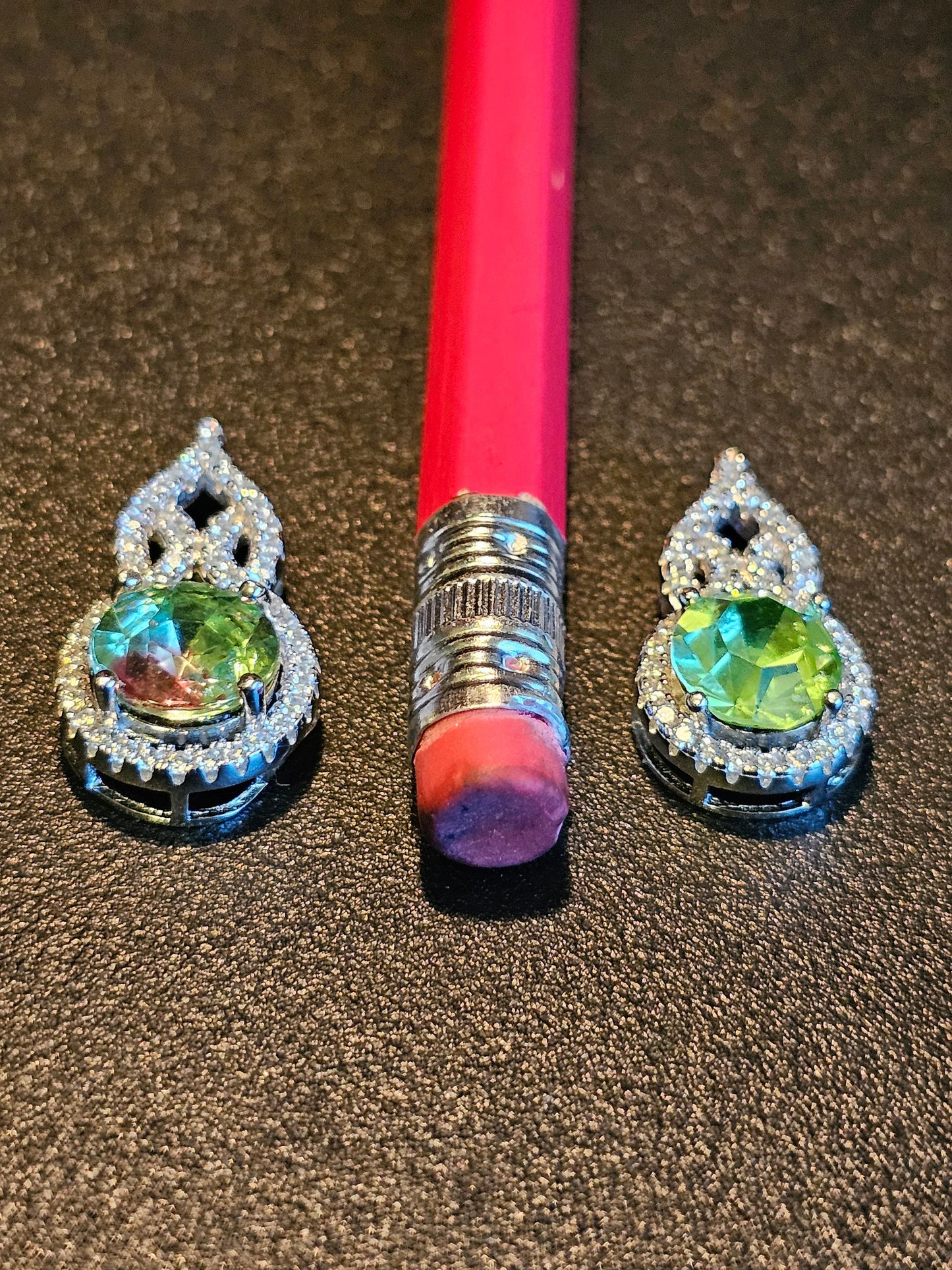 Uranium Glass Pendant in new Sterling Silver setting with a vintage 9 or 8mm round cut Uranium Glass stone that glows under black / UV light