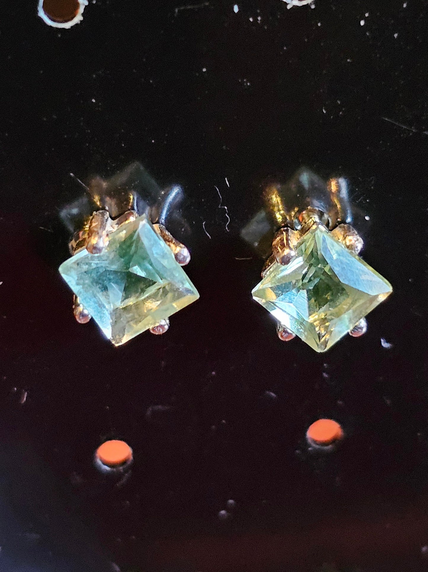 Uranium Glass Earrings in Sterling Silver with Vintage Recycled Uranium Glass 5 mm Princess cut stones that glow under black/UV light